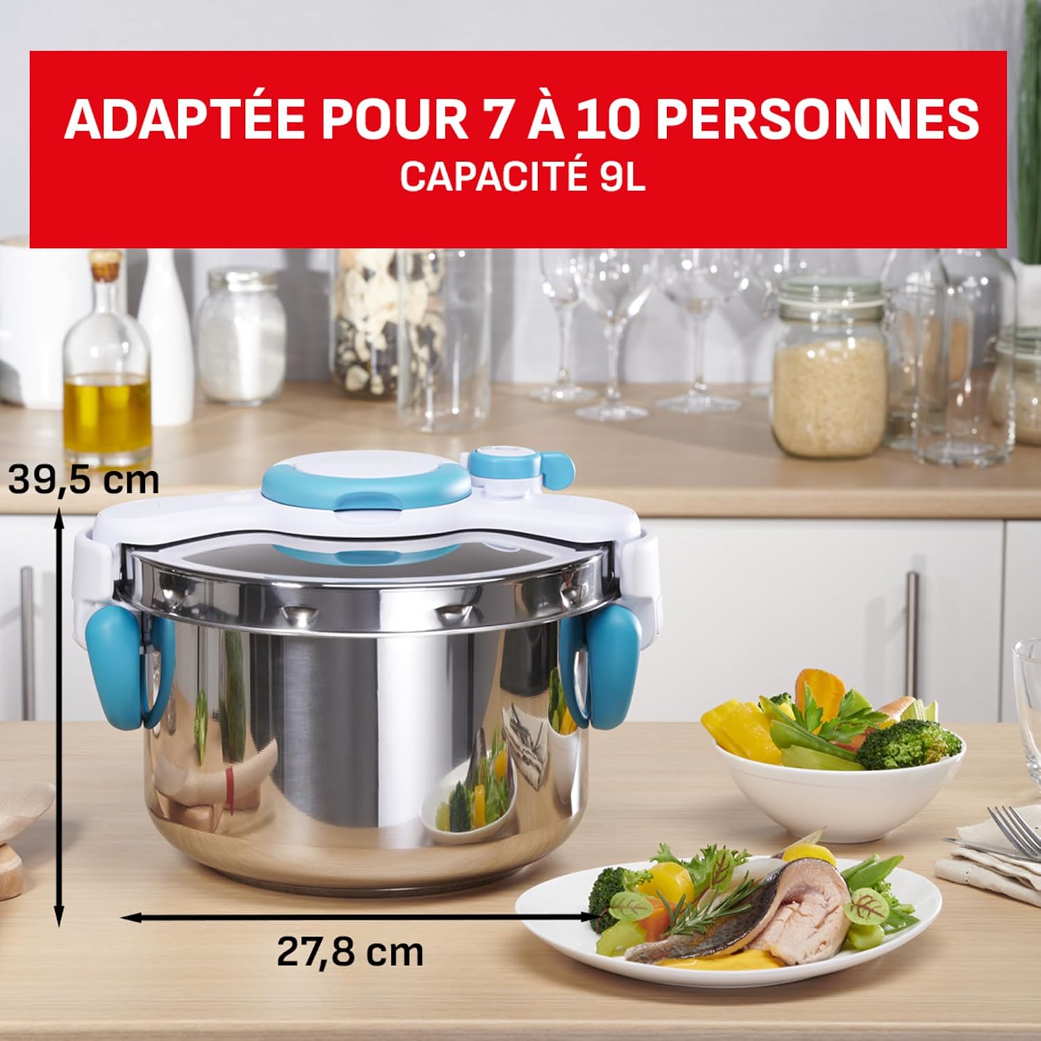 Detalle de SEB ClipsoMinut' Easy+ 9L – Cocotte-minute inox, ouverture à une main, induction, fabrication France