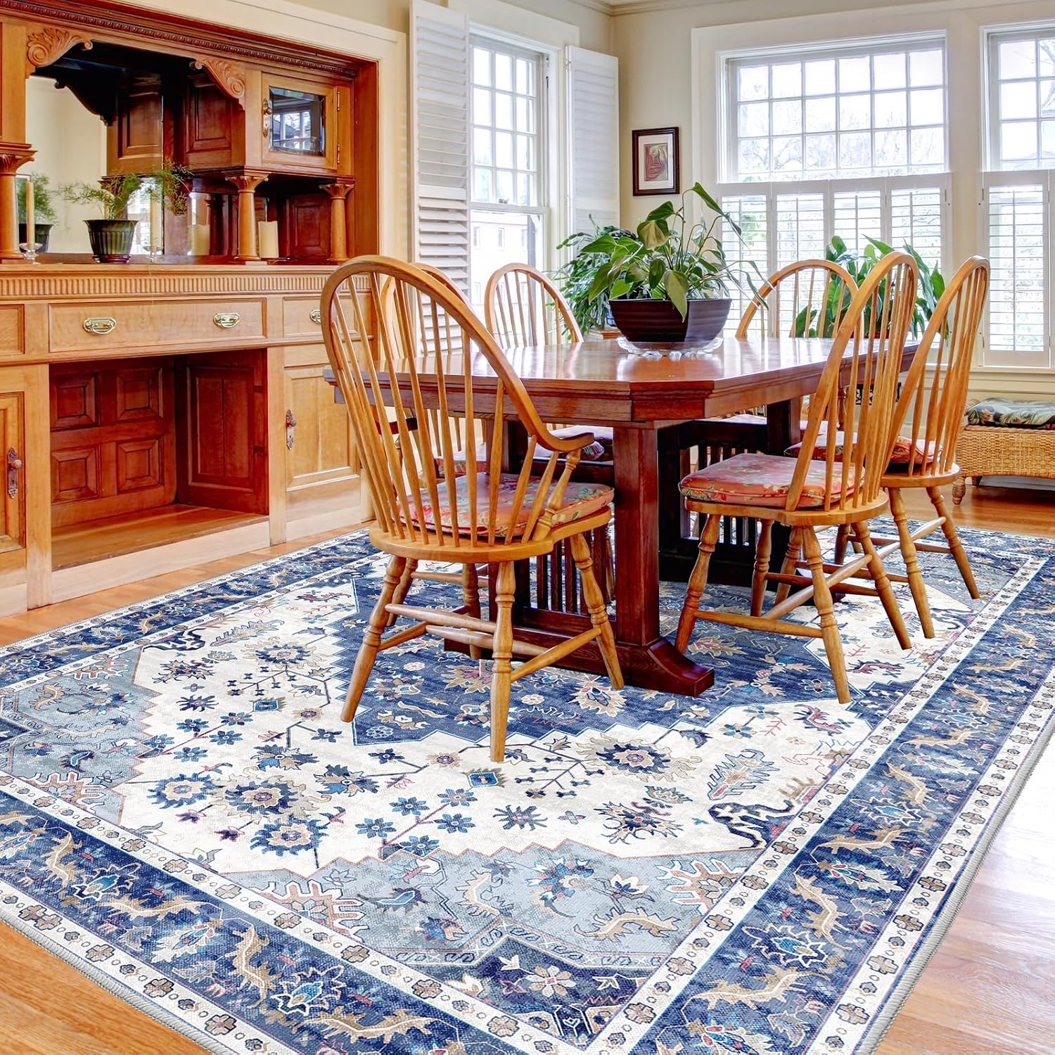 Detalle 2 de Vamcheer Tapis Salon 240x340 – Grand tapis vintage lavable en machine, bleu