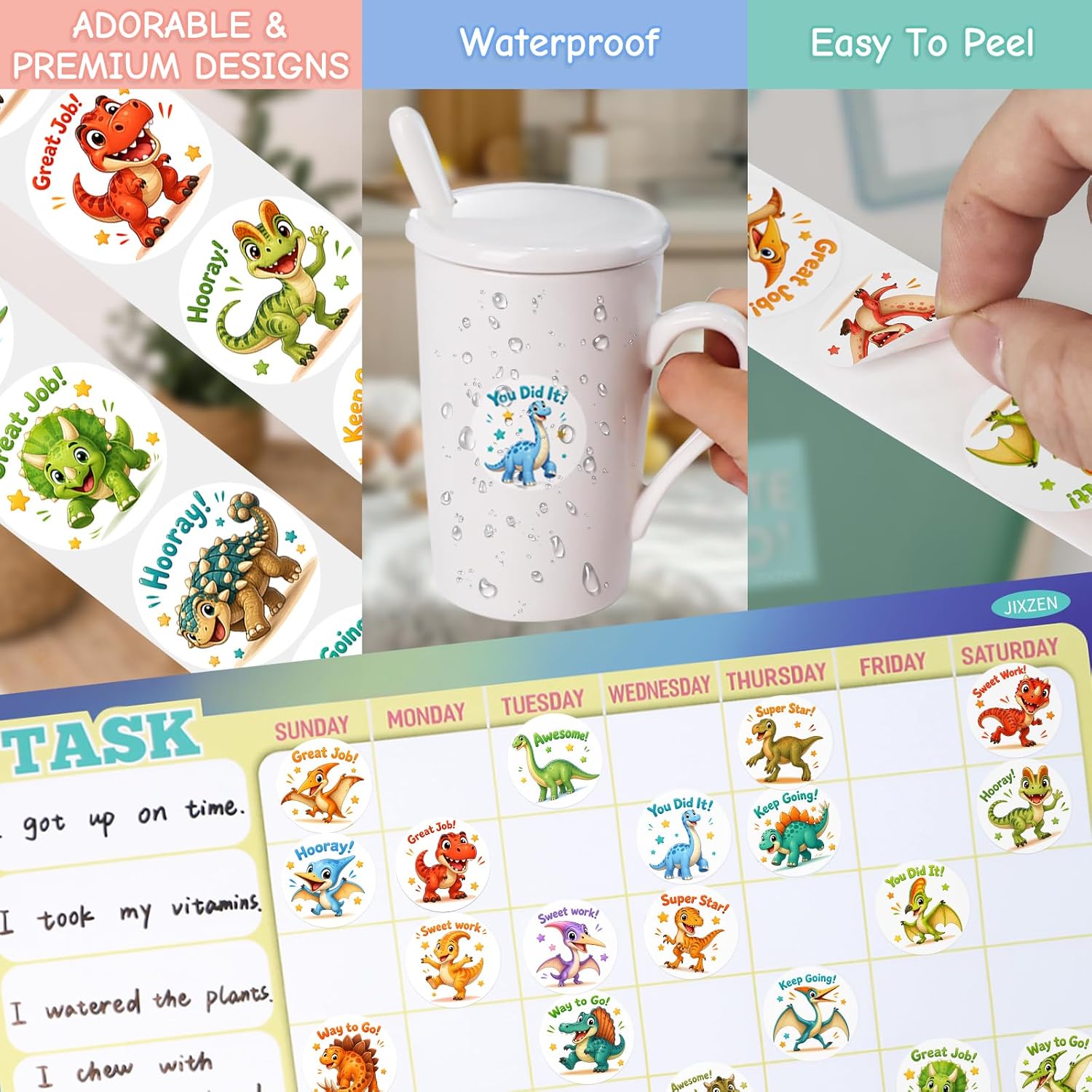 Detalle 2 de Dinosaur Stickers for Kids, 1-Inch