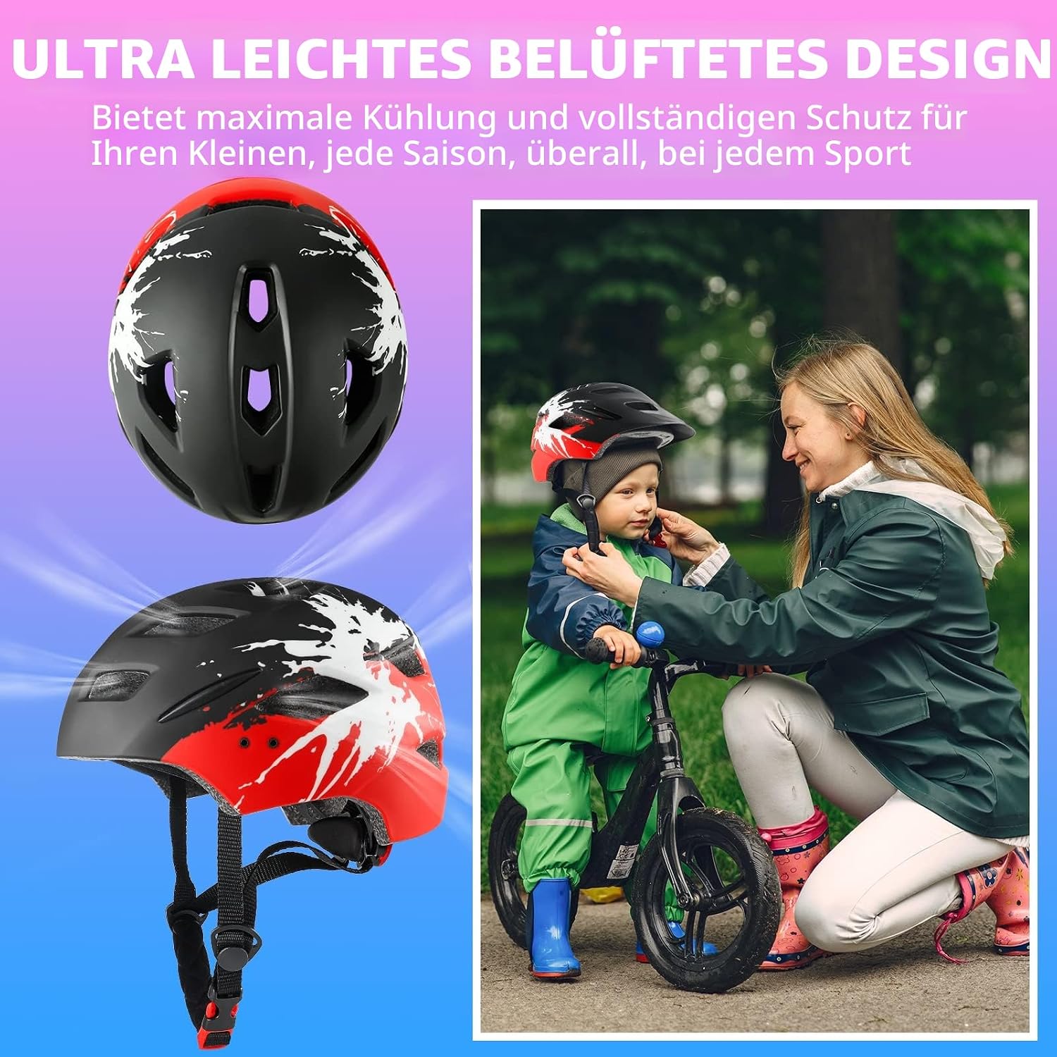 Detalle 1 de RaMokey Kinder-Fahrradhelm mit Licht 50–56 cm