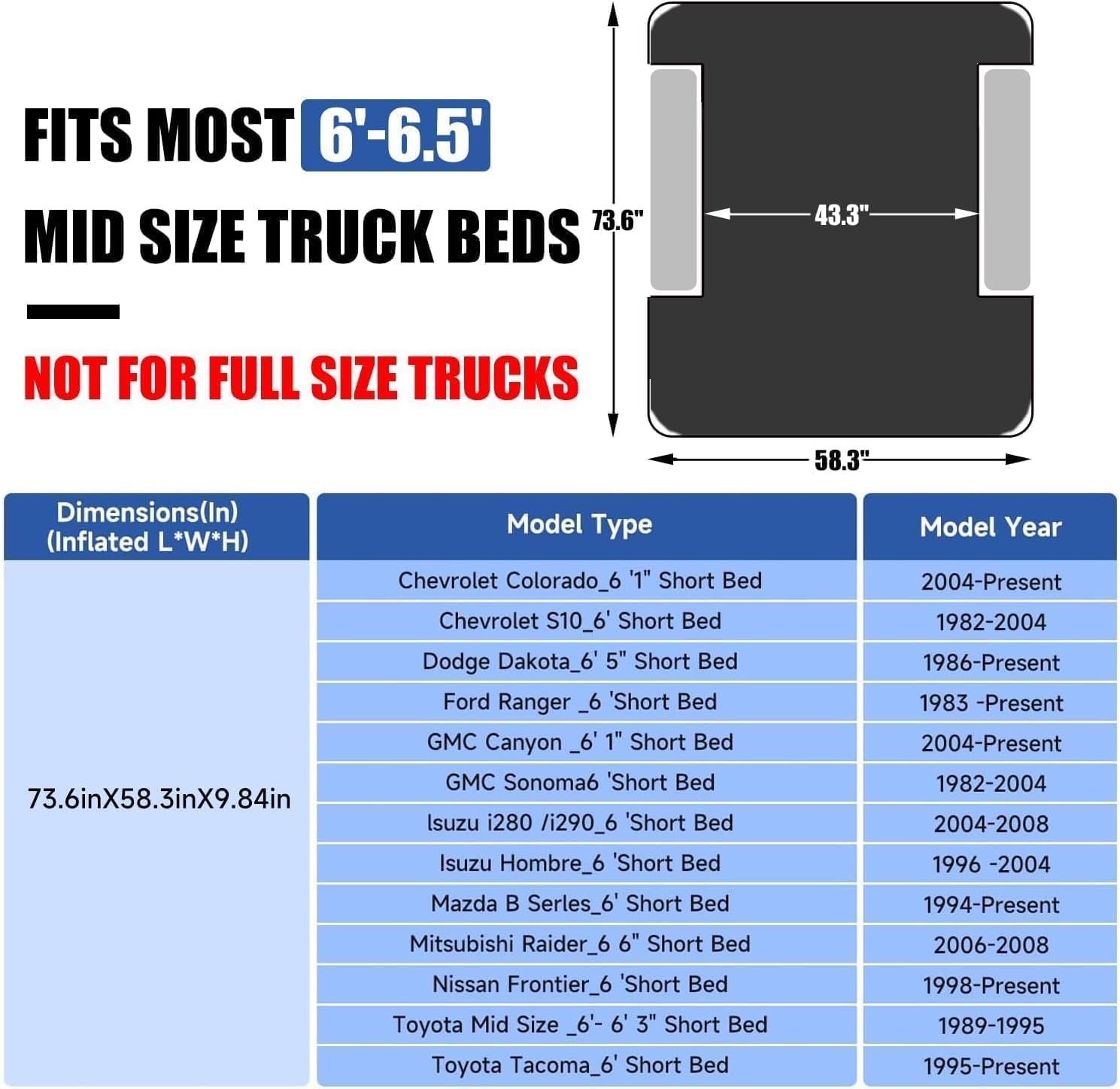 Detalle 2 de Umbrauto AIR-PICKUP-BKB-6065 Truck Bed Air Mattress, 6–6.5-ft Fit, Wave Design