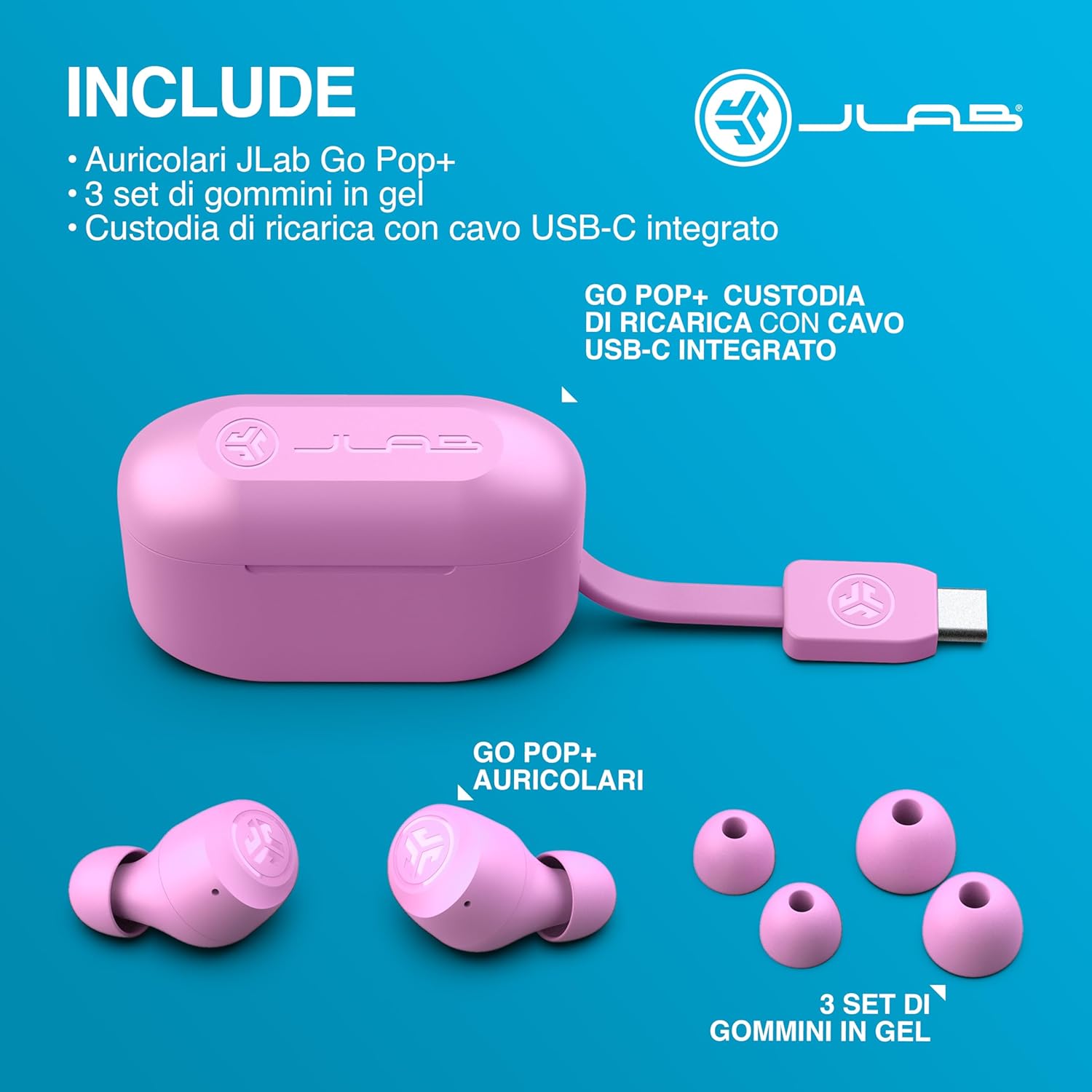 Thumbnail 5 de JLab Go Air Pop+ cuffie Bluetooth True Wireless In-Ear rosa, autonomia fino a 35+ ore