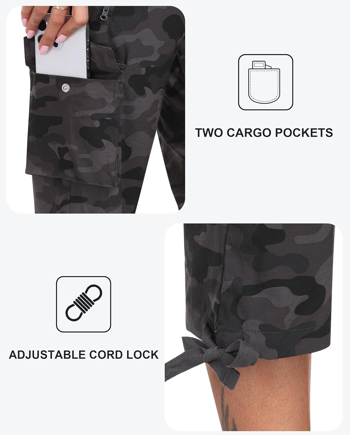 Detalle 2 de MoFiz Women’s Cargo Capris Pants (Loose Fit) Lightweight Quick-Dry Hiking Travel Pants
