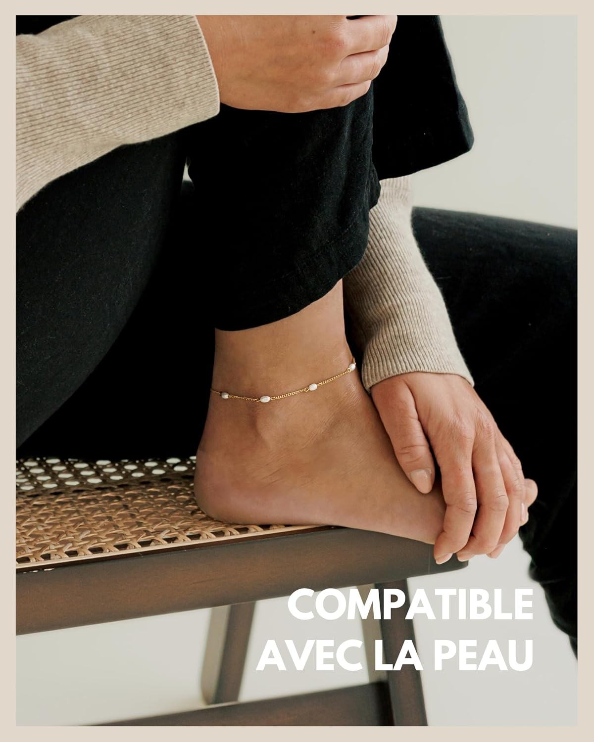 Detalle de GD GOOD.designs Est. 2015 Bracelet de cheville avec perles d'eau douce véritables – ajustable et résistant à l’eau