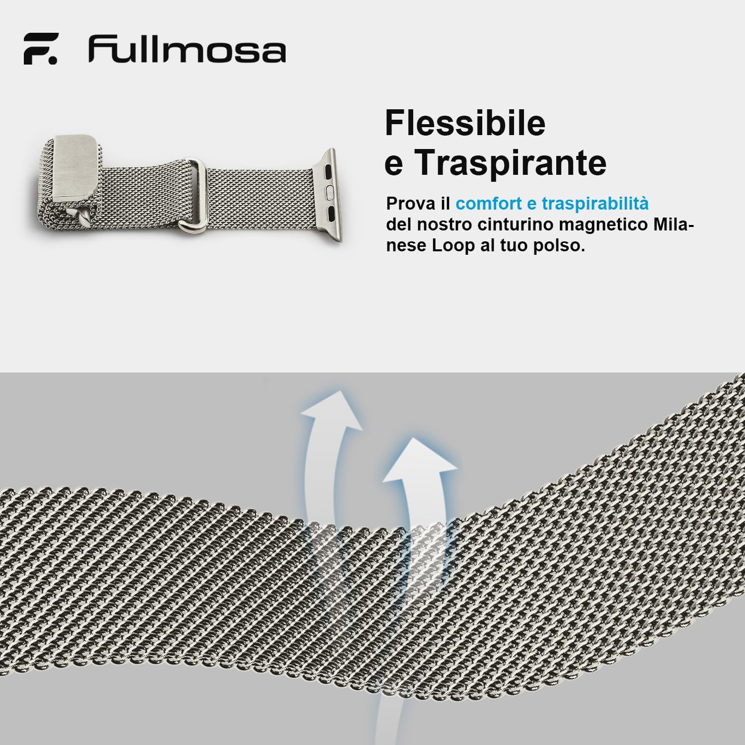 Detalle 2 de Fullmosa cinturino in metallo Maglia Milanese compatibile con Apple Watch 42/41/40/38 mm (Serie 11/10 e altre) – Galassia