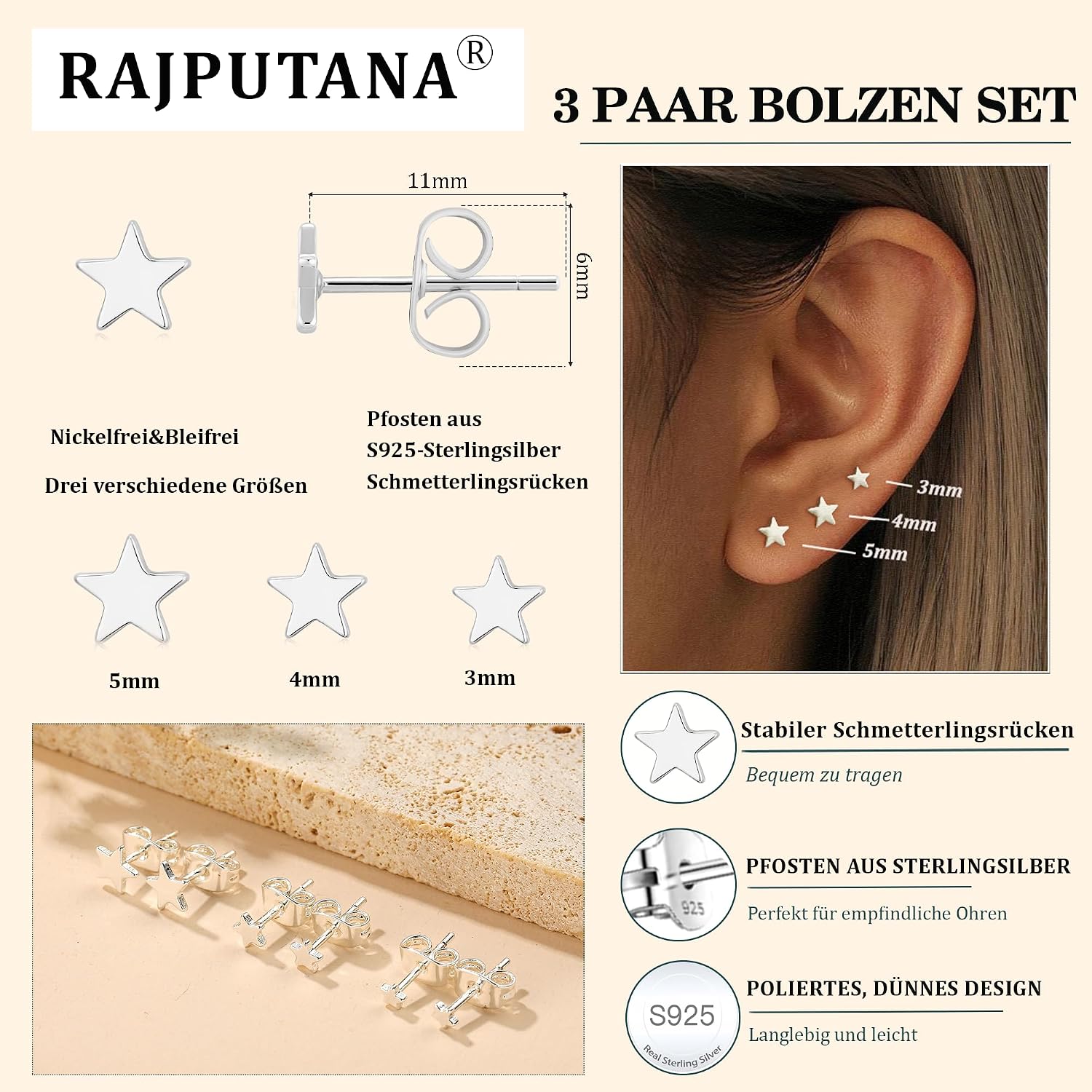 Thumbnail 3 de RAJPUTANA: Set di 3 paia di orecchini a perno in argento 925 con zirconi