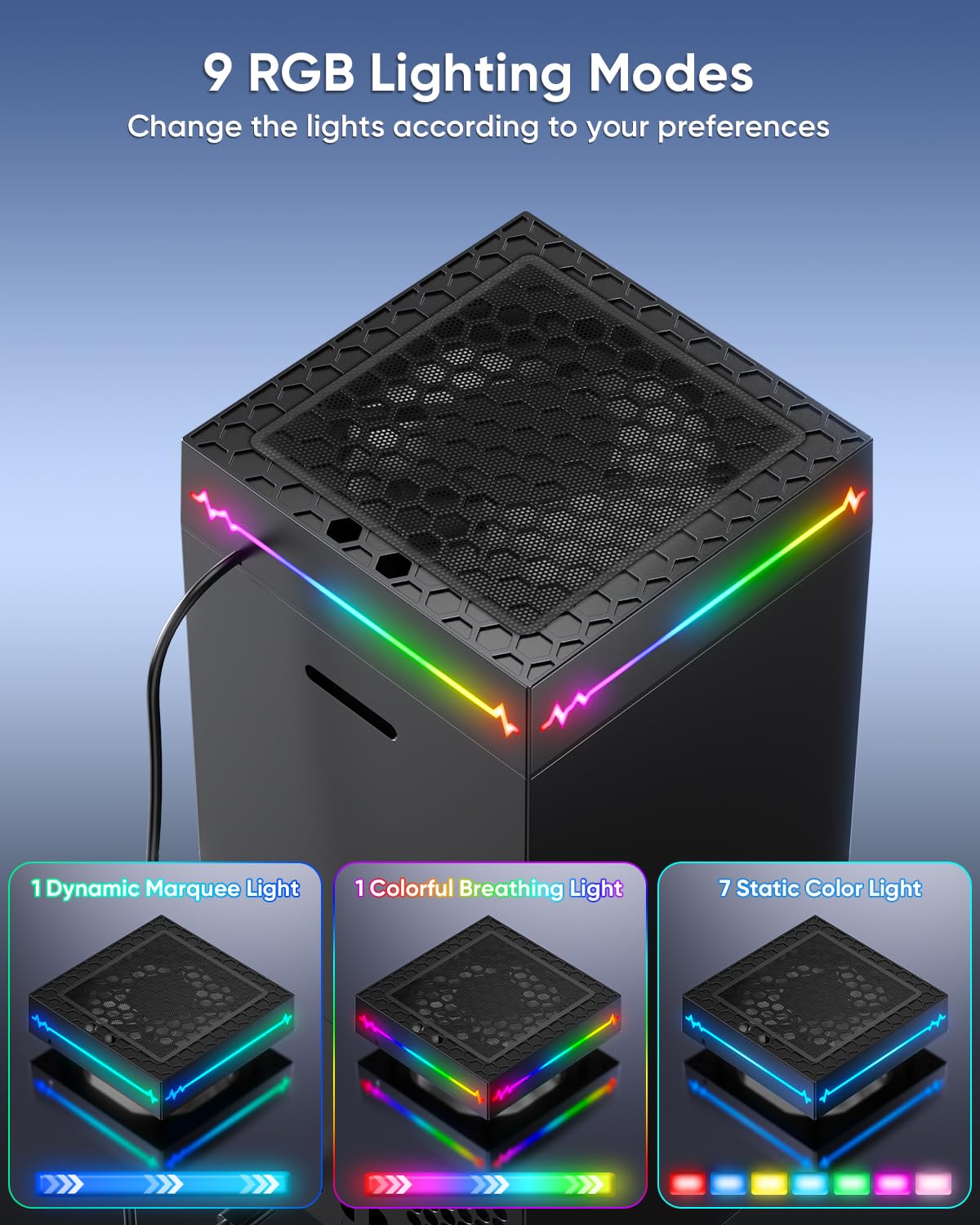 Thumbnail 4 de [LED Display] Auto Cooling Fan for Xbox Series X with 9 RGB Lights—Adjustable Temperature Cooling, USB Hub & Headset Hook