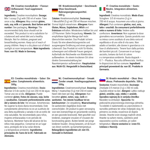 Detalle de GymBeam Creatina Monoidrata 100% in Polvere (500 g) – non aromatizzata, alta solubilità