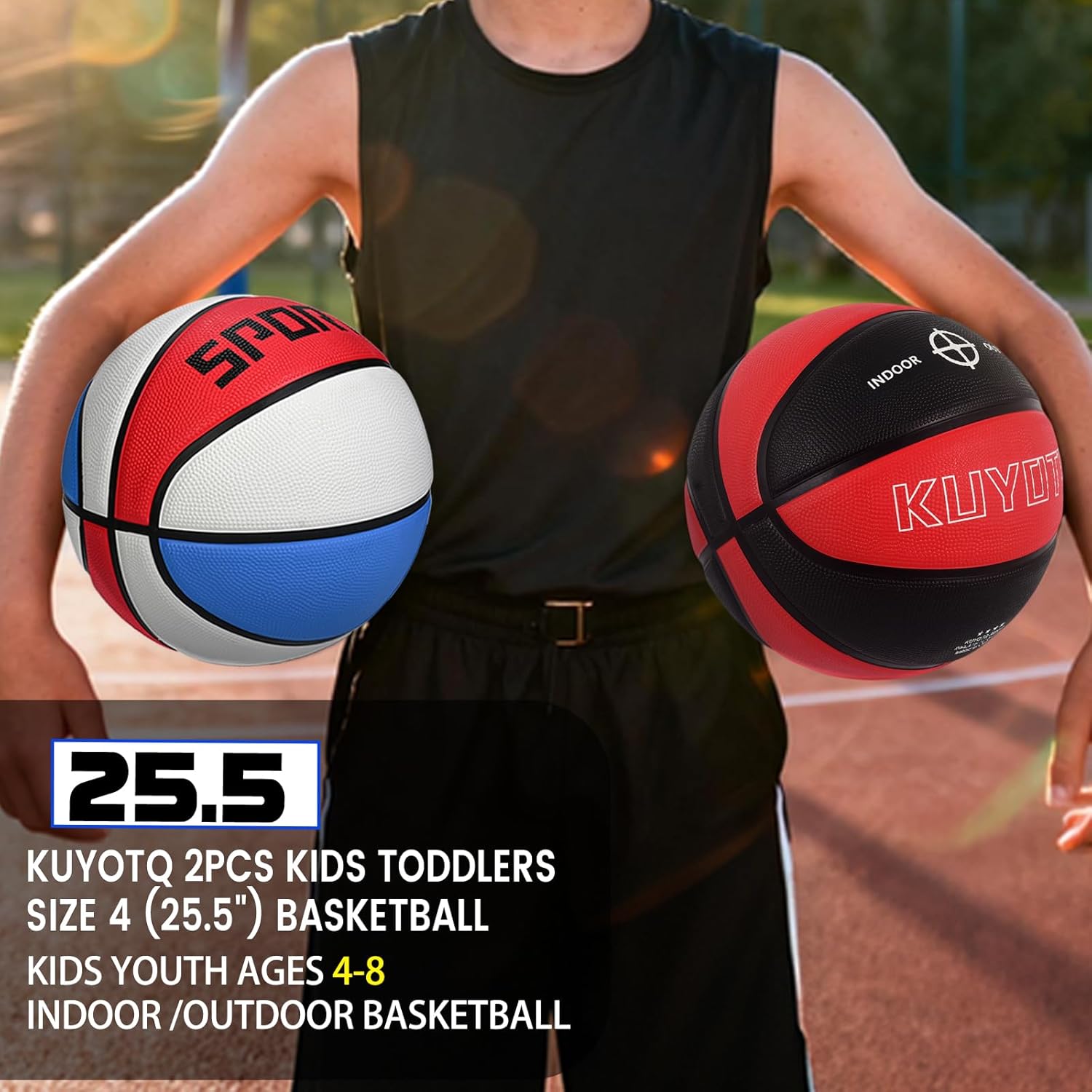 Thumbnail 1 de KUYOTQ Basketball Set: Two Size 3/4/5/6/7 Balls for Indoor or Outdoor Play