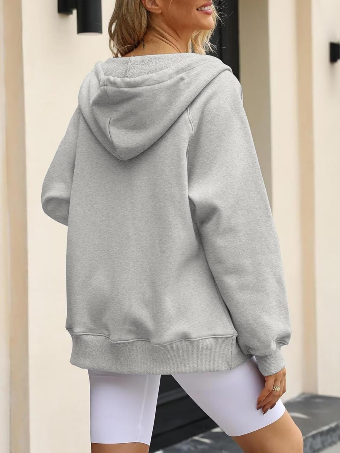 Detalle de Timuspo Y2k dameshoodie met rits, fleece en oversized pasvorm