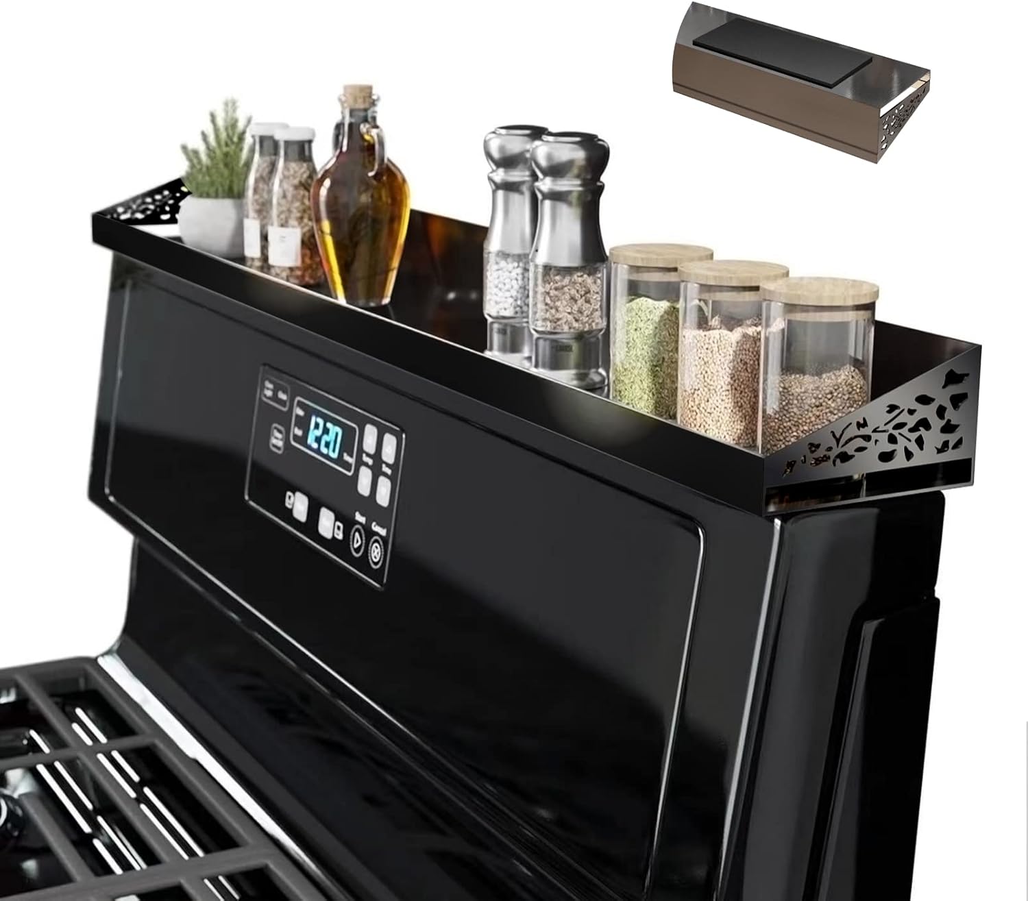 STUTOV 30" Magnetic Stove Top Shelf — Black Spice Rack & Seasoning Organizer
