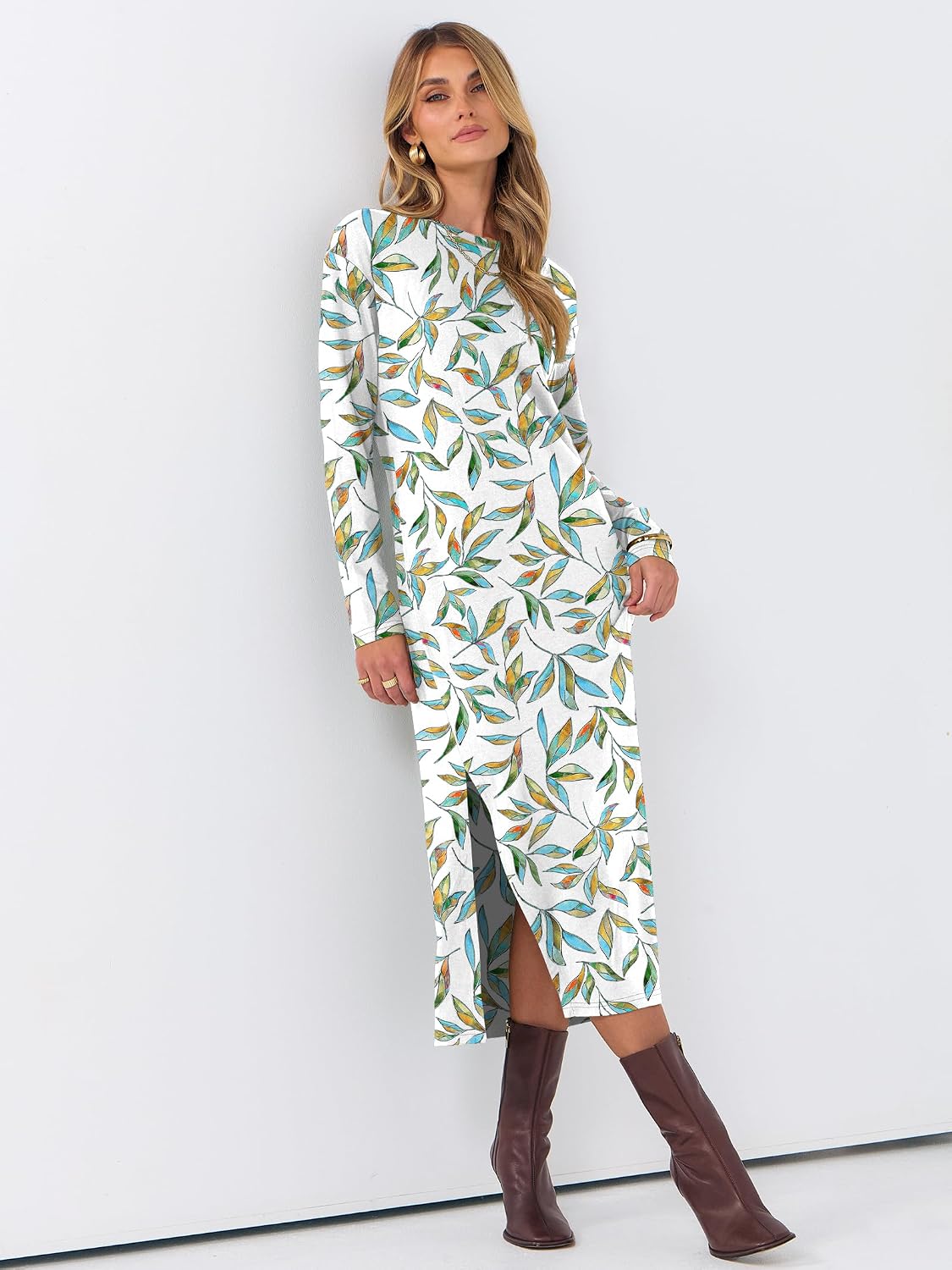 Detalle de ANRABESS Women's Long-Sleeve Midi Dress Polyester