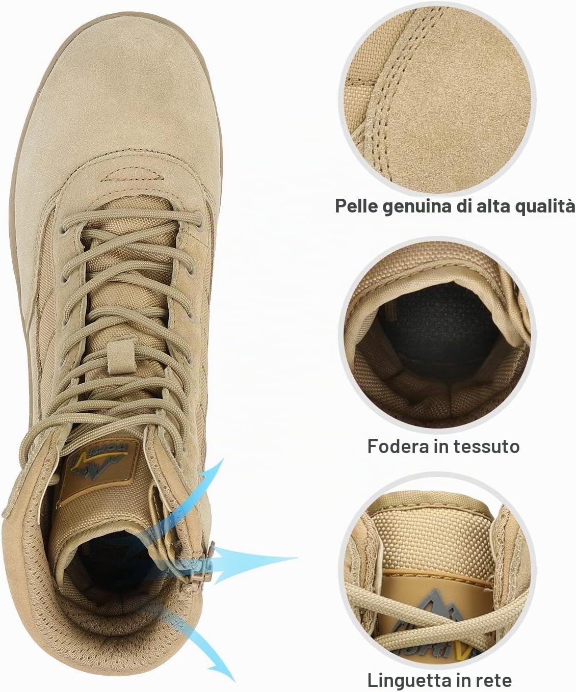 Detalle de NORTIV 8 Stivali da Lavoro Tattici Militari da Uomo in Pelle con Zip Laterale