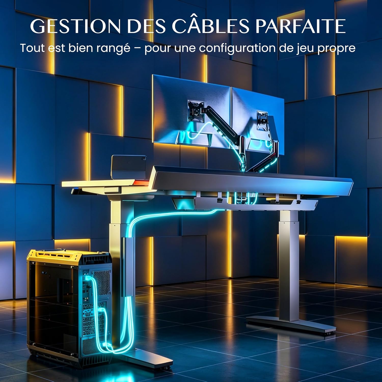 Thumbnail 4 de Flexispot Bureau Gaming Assis Debout Électrique 120×70 cm – Double Moteur, Plateau Multicouche et RGB