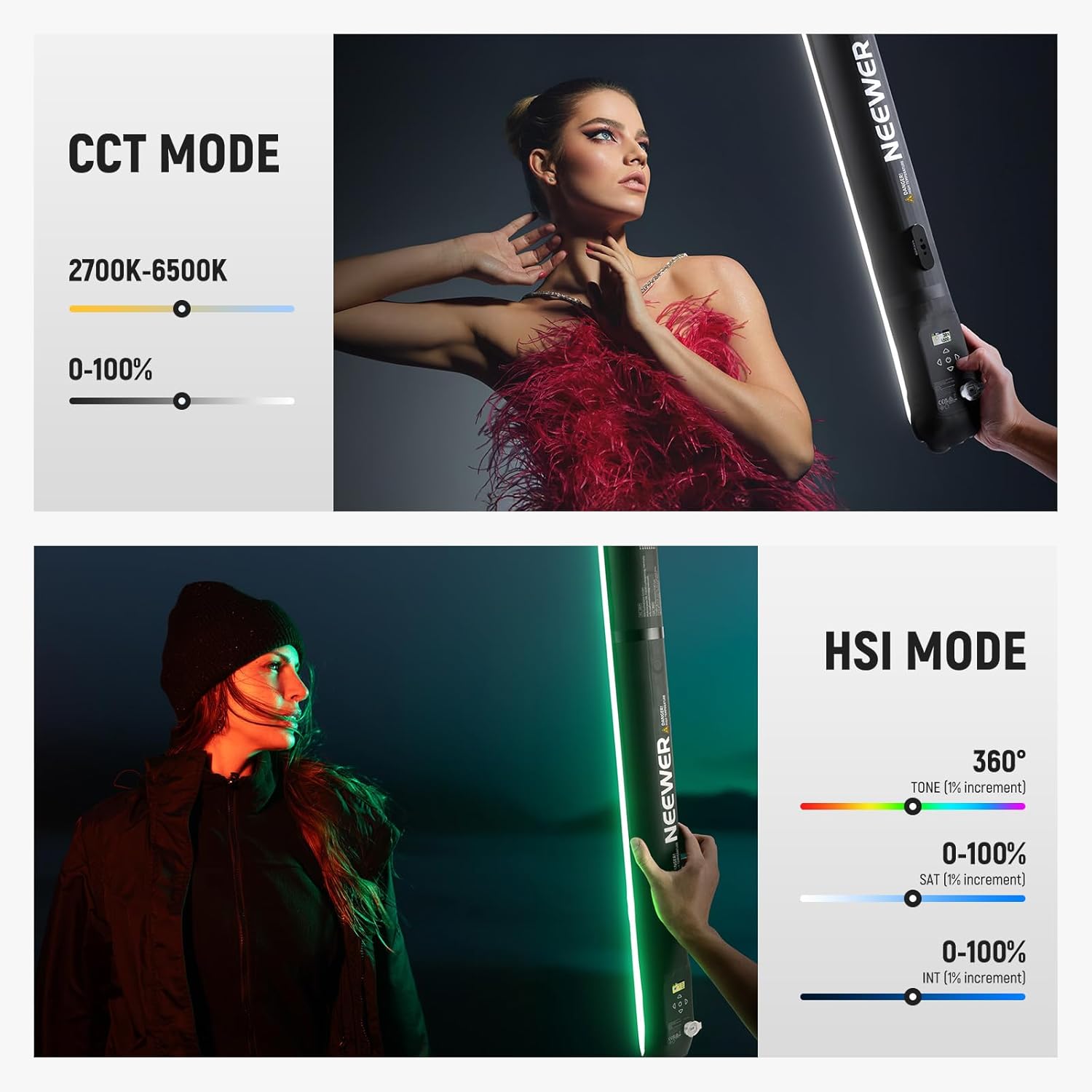 Thumbnail 2 de NEEWER BASICS 30W Handheld RGB Tube Light GC30C 90cm – Inflatable Studio Lighting
