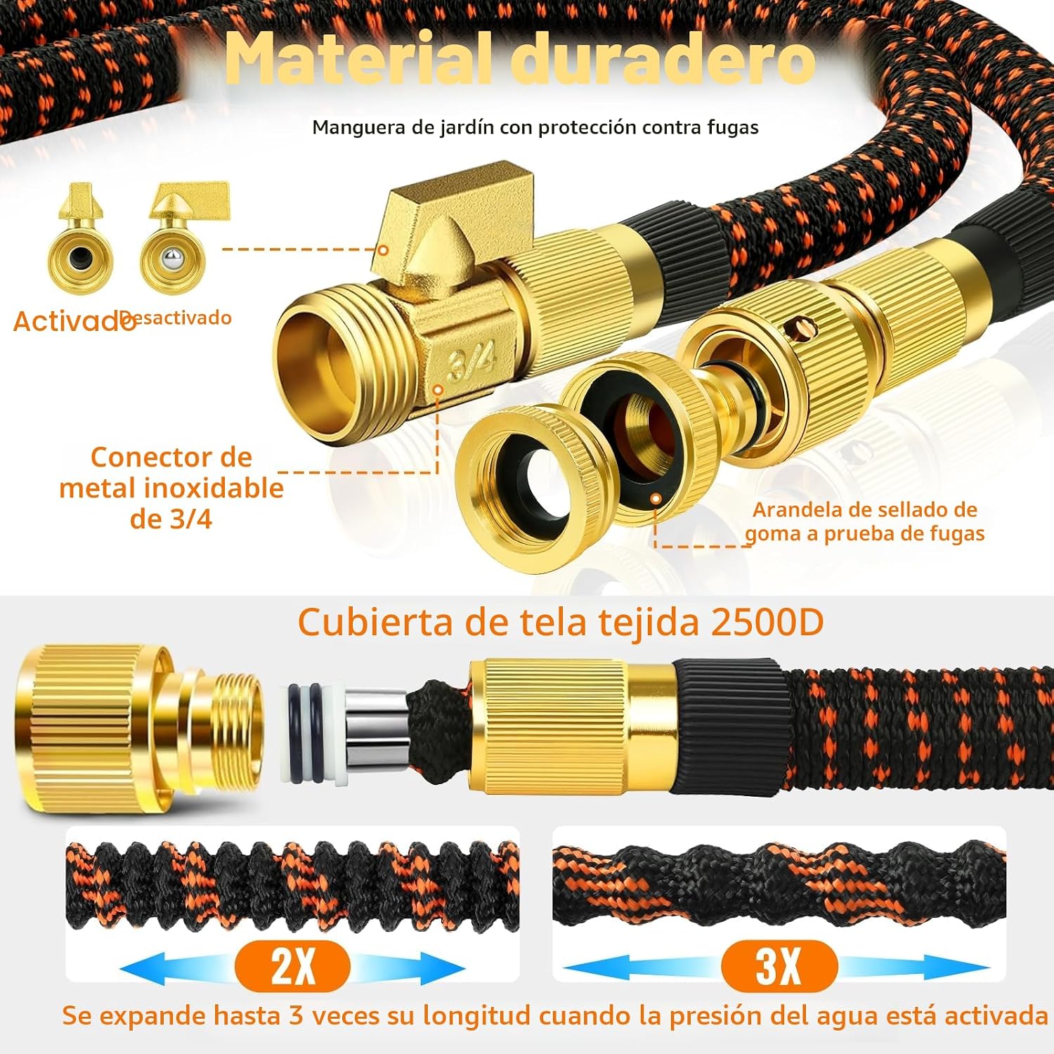 Detalle de Edonkvi Manguera Jardin Extensible 15 Metros: flexible, resistente y completa para riego y limpieza