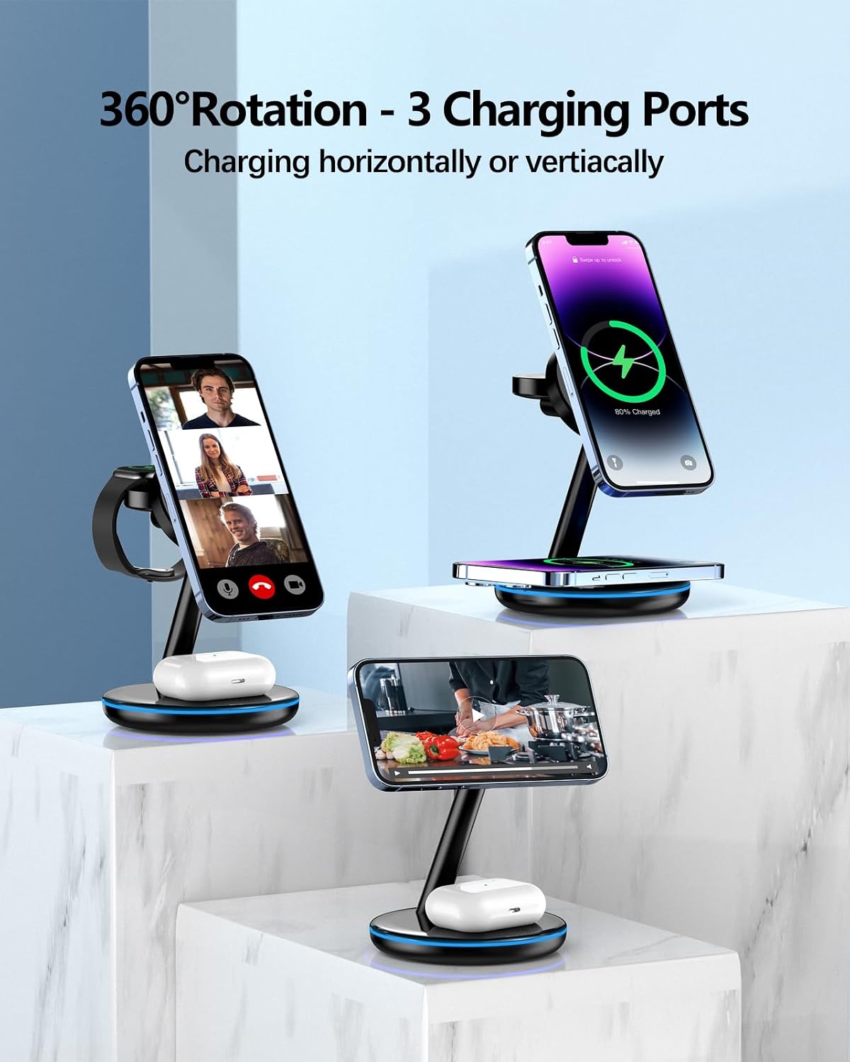 Detalle 2 de Magnetic Wireless Charger 3‑in‑1 18W stand