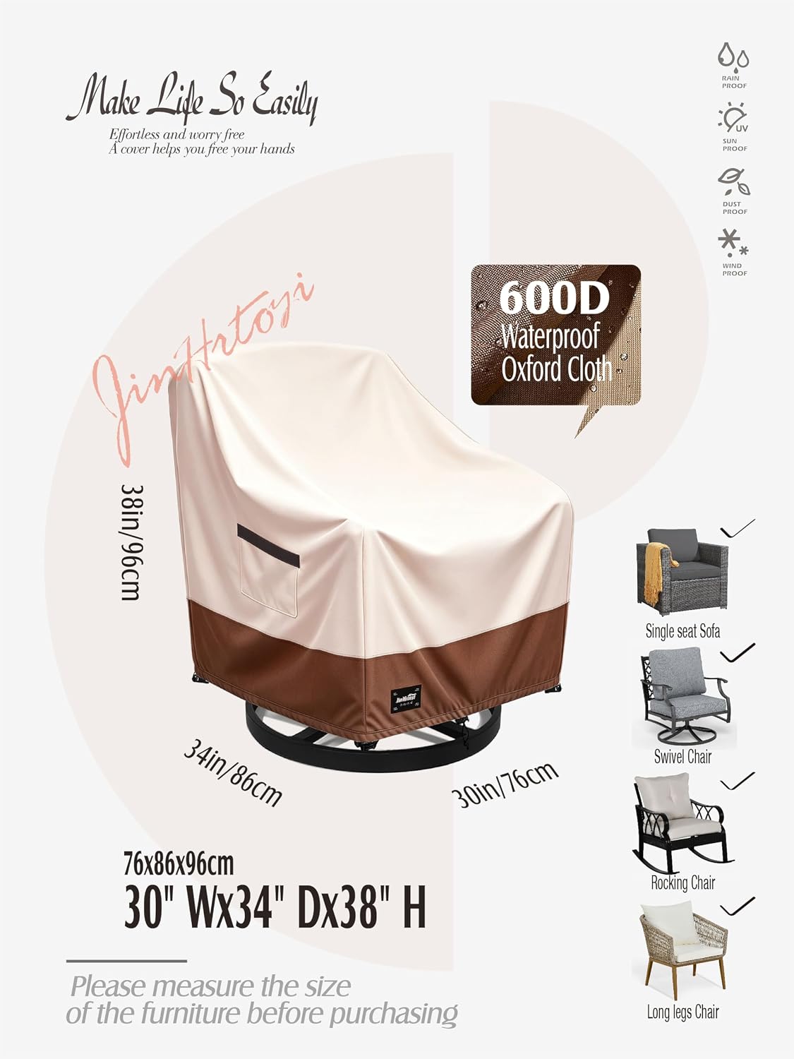 Detalle 2 de Jin Hrtoyi Furniture Covers-001 Outdoor Chair Covers, 2-Pack, 30W x 34D x 38H in, Waterproof