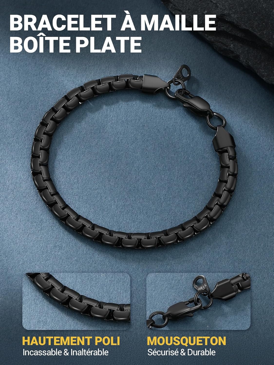 Thumbnail 2 de PROSTEEL Chaîne Bracelet Maillon Plat 4mm/6mm en Acier Inoxydable/Plaqué Or – Longueur 20cm/22cm