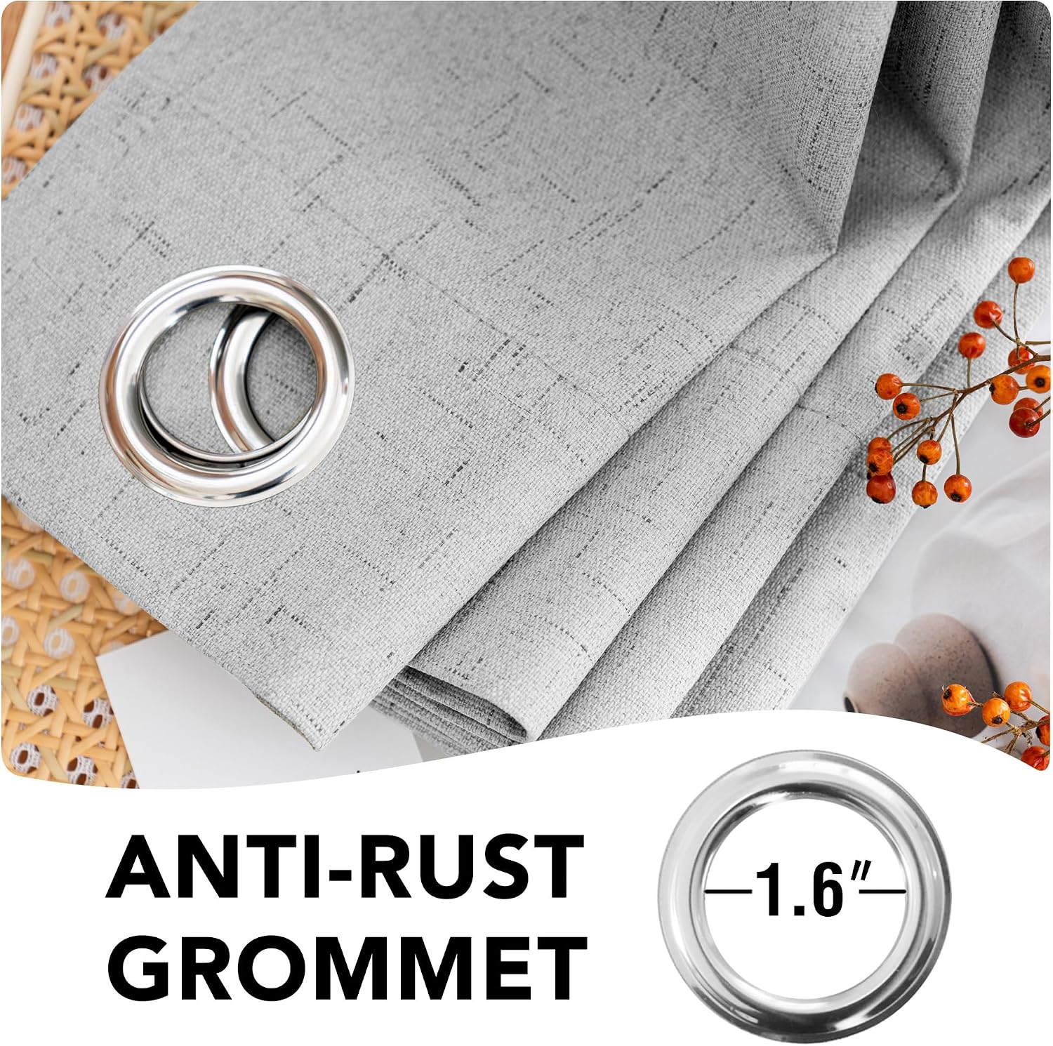 Thumbnail 5 de H.VERSAILTEX 100% Blackout Curtains (Glacier Gray) – 2-Panel Set, Thermal Insulated Textured Linen-Look, 52x84 in