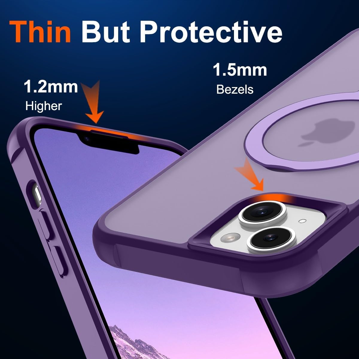 Thumbnail 6 de CHAOFEnG Magnetic iPhone 14 Case with Metal Ring Stand (Purple)