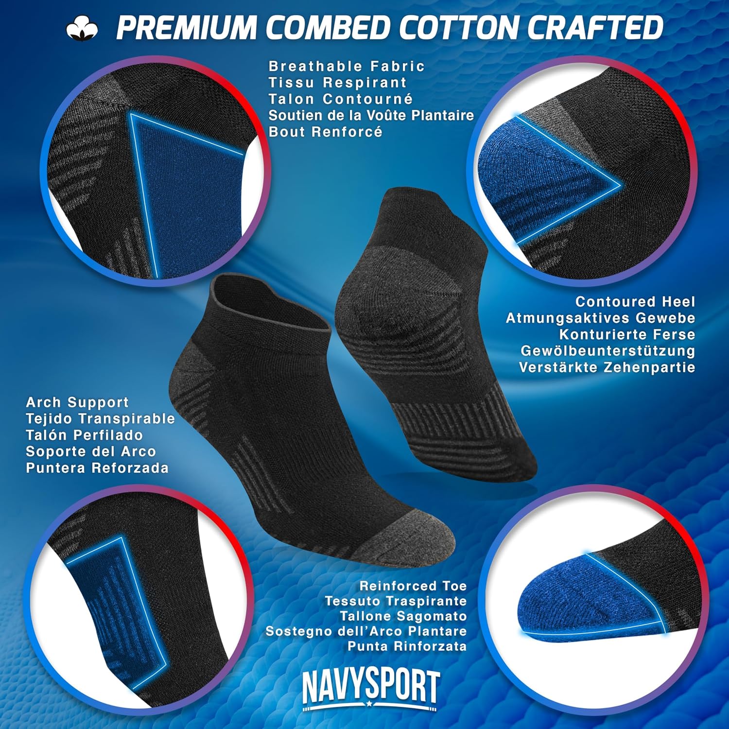 Thumbnail 1 de NAVYSPORT sportstrumpor i bomull för herr, 6-pack med vadderad sula