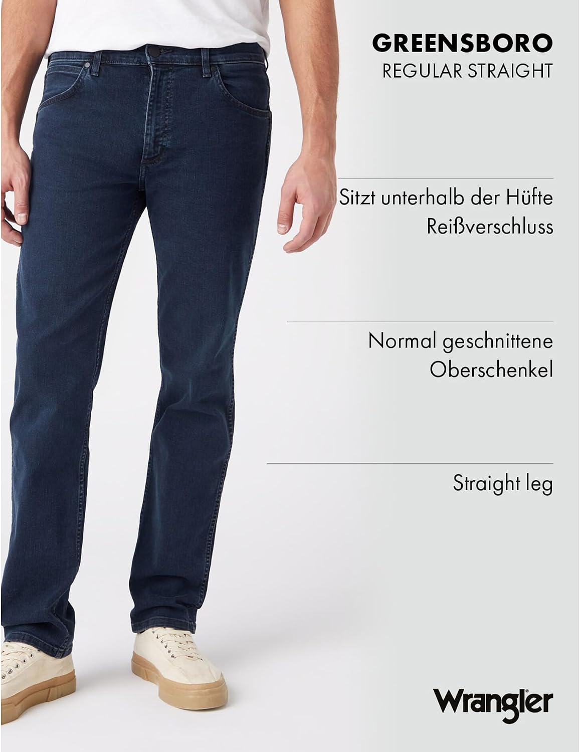 Detalle de Wrangler Herren Jeans Greensboro (Modell 112141197) – Casual, Unterhalb der Taille, Regular/ Straight Fit