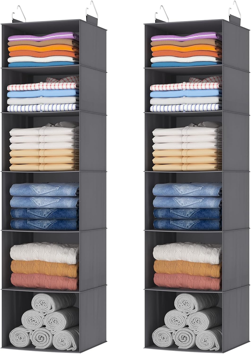 Detalle de Lifewit 25081 Hanging Wardrobe Organiser, 6 Shelves, Foldable, Grey, 2 Pack