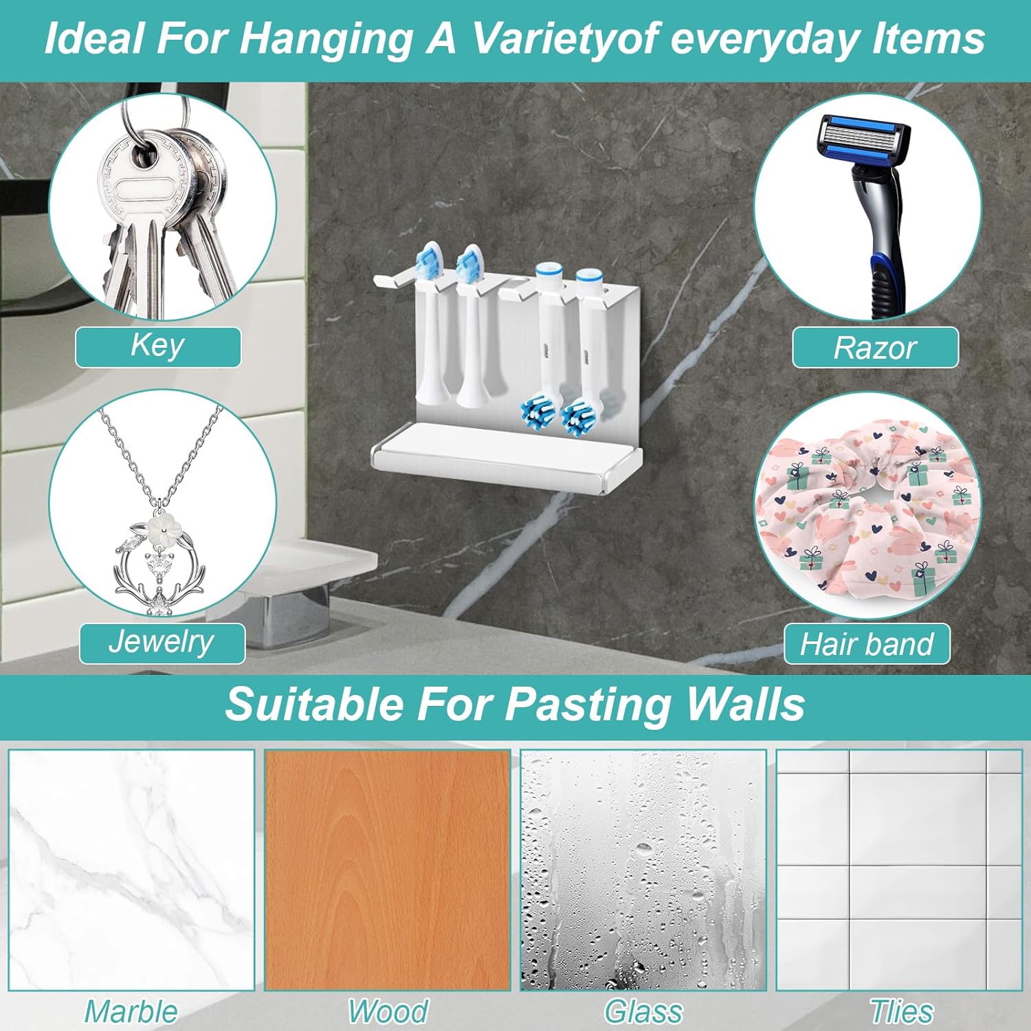 Thumbnail 6 de Vandicka Stainless Steel Wall-Mounted Toothbrush Holder for 5 Electric Heads