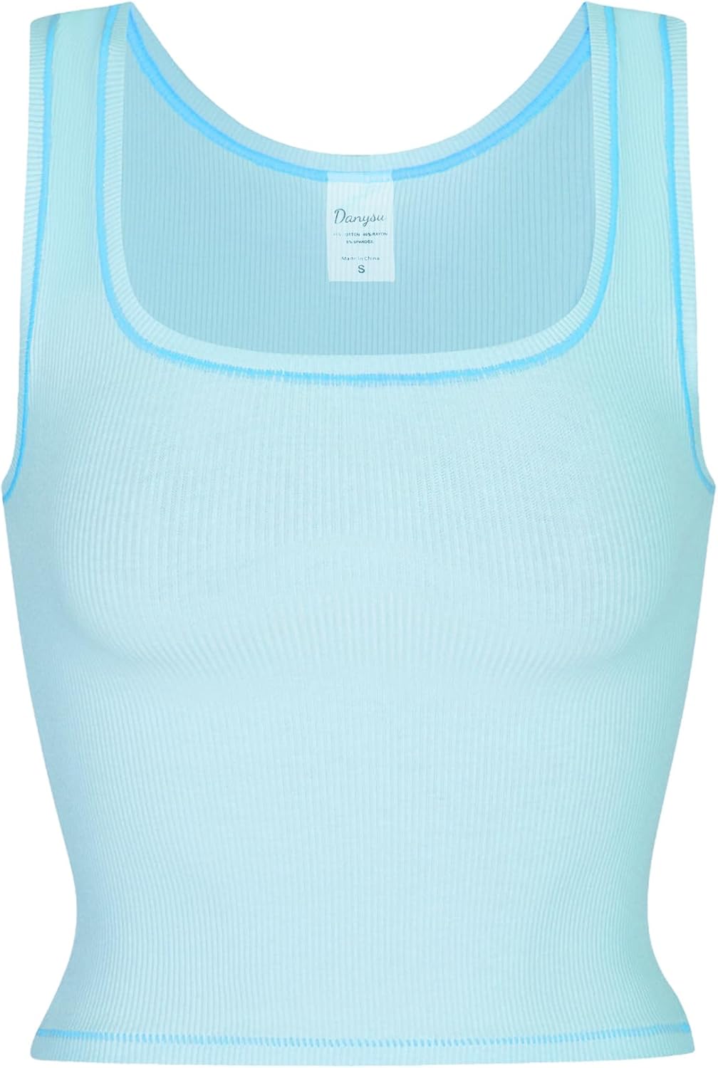 Detalle de Danysu Women Rib Tank Top with Padding – Square Neck Crop, Fitted Workout Camisole