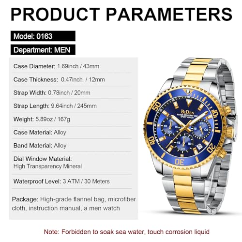 Thumbnail 6 de BIDEN Reloj de Pulsera para Hombre con Cronógrafo - Acero Inoxidable, Oro Azul B