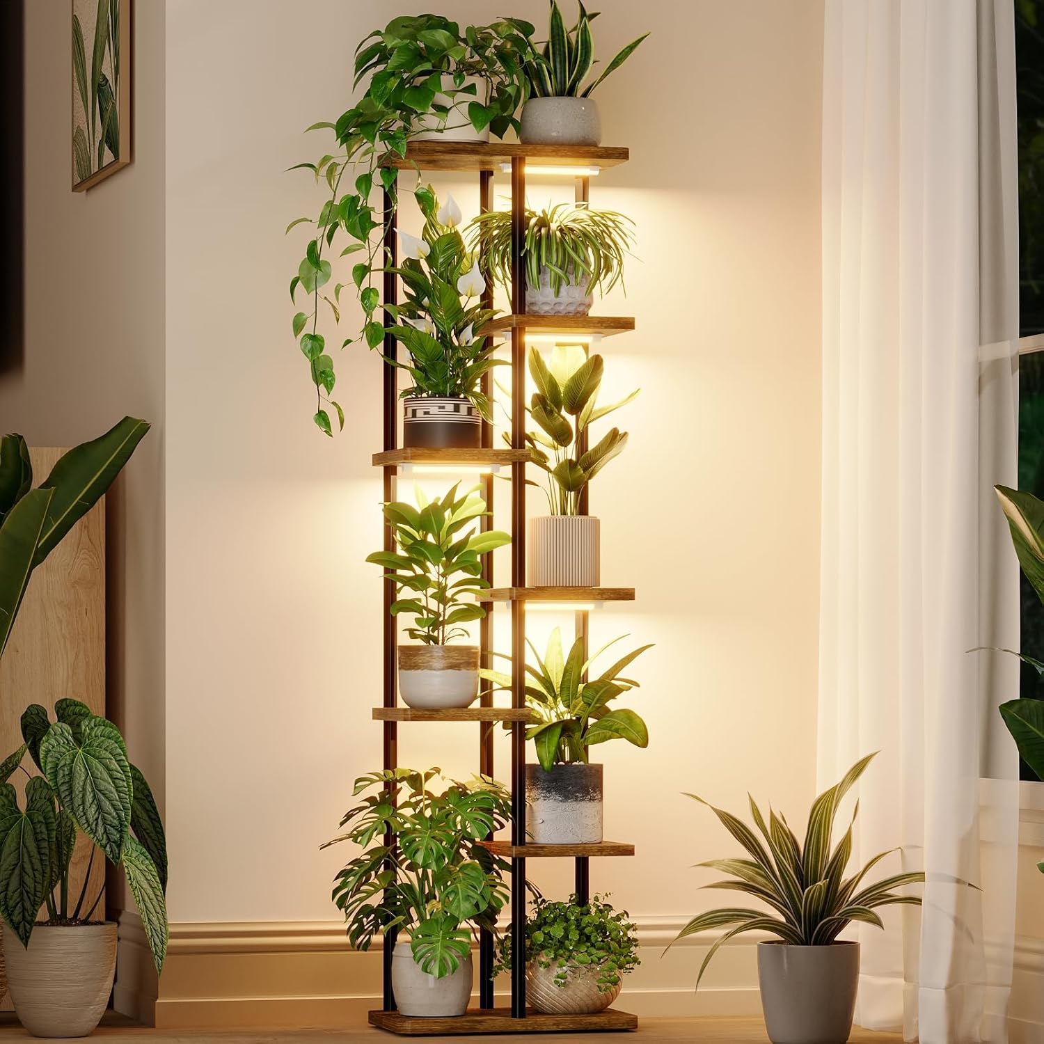 Detalle de Bamworld Mensola per piante con luci LED a spettro completo, 7 ripiani
