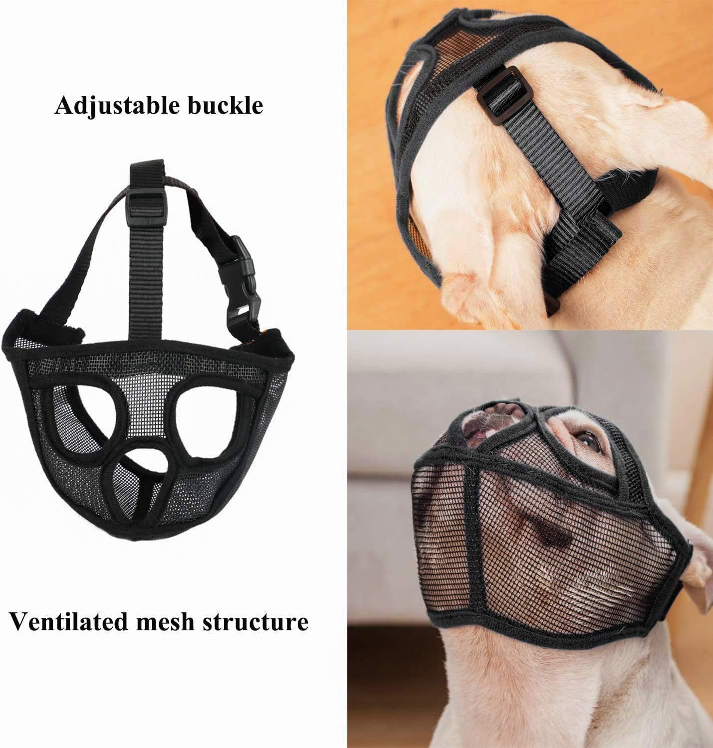 Detalle 2 de Adjustable Short Snout Dog Muzzle (Mesh) for Bulldogs, Pugs & More – Breathable Mouth Cover