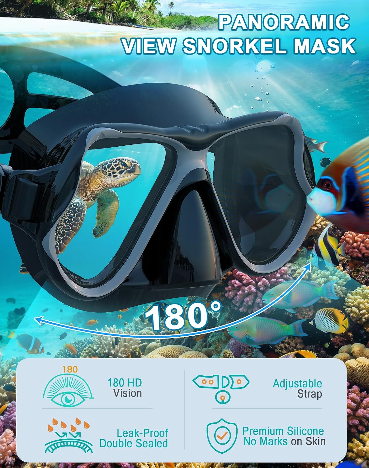 Detalle 2 de Greatever Dry Snorkel Set Panoramic Mask