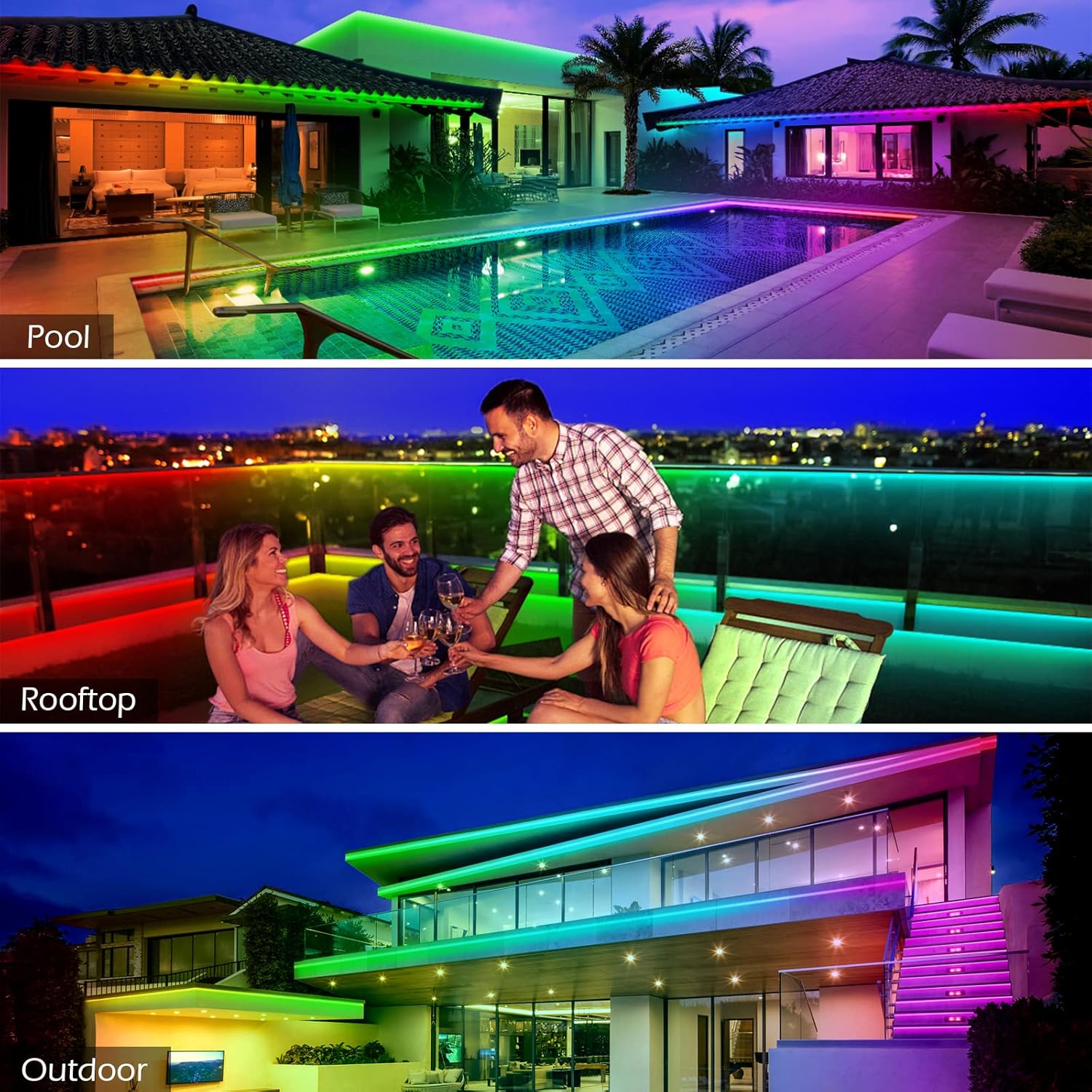 Thumbnail 1 de LETIANPAI 30 m Outdoor LED-Streifenleuchte (IP68) mit Musik-Synchronisation & App-Fernsteuerung