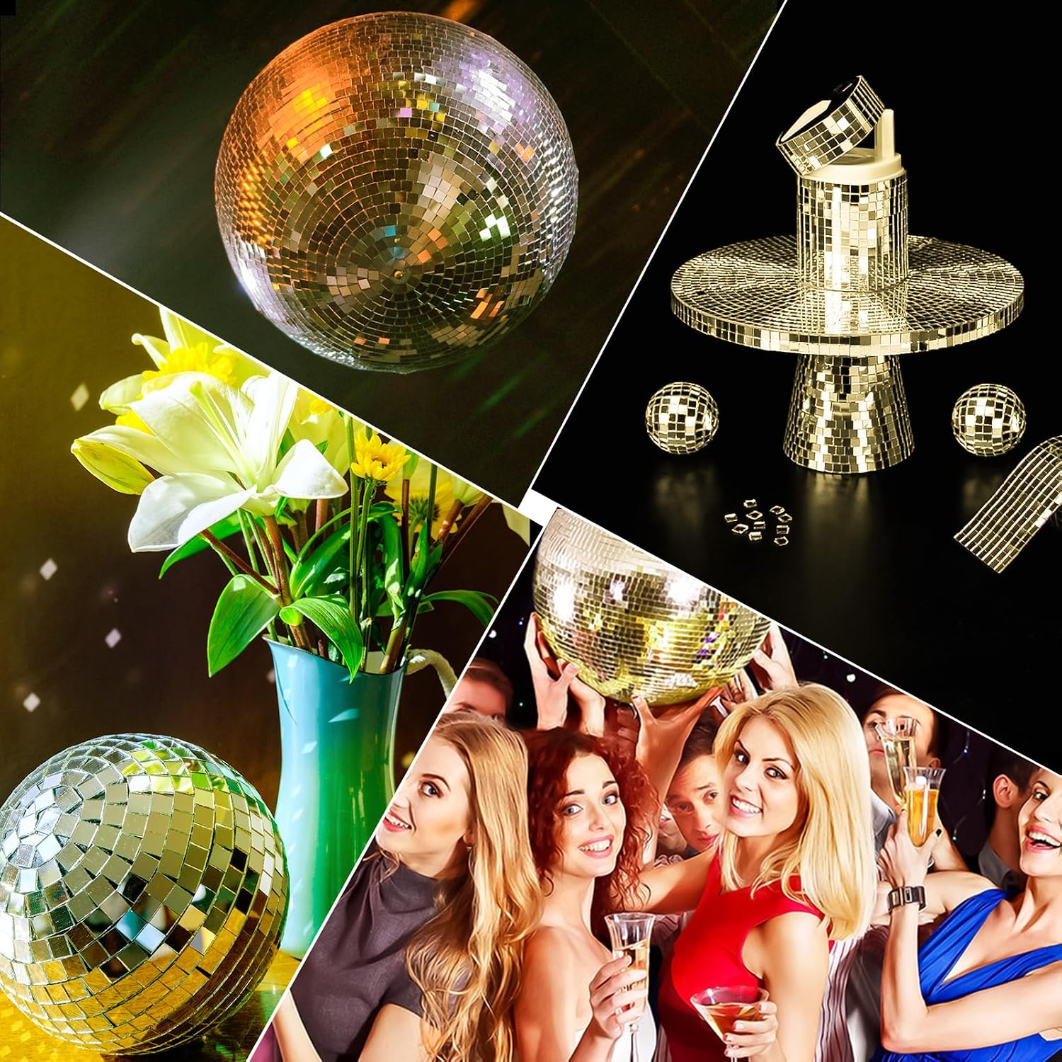 Thumbnail 2 de LONGKING A16lk341GD8 zelfklevende gouden glazen spiegeltegels, vierkant