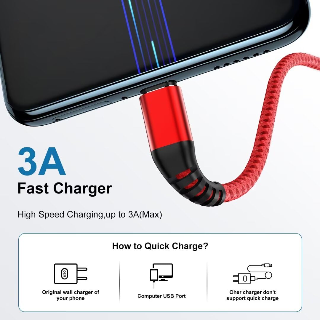 Thumbnail 2 de USB-C Cable 1ft 3Pack (USB-A to USB Type-C) Fast Charging Nylon Braided Cords