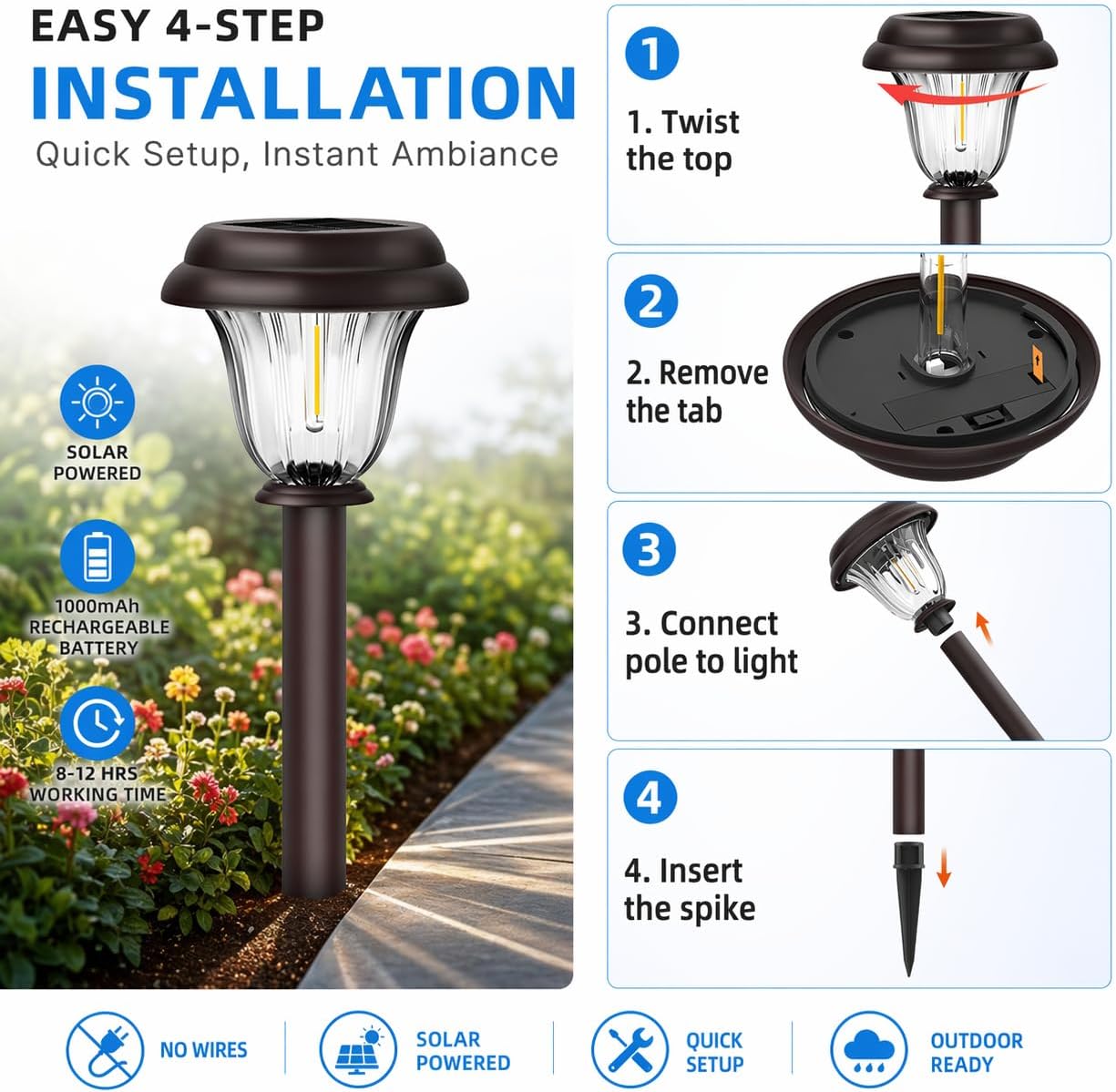 Detalle de DERAYSION Solar Pathway Lights, 8-Pack