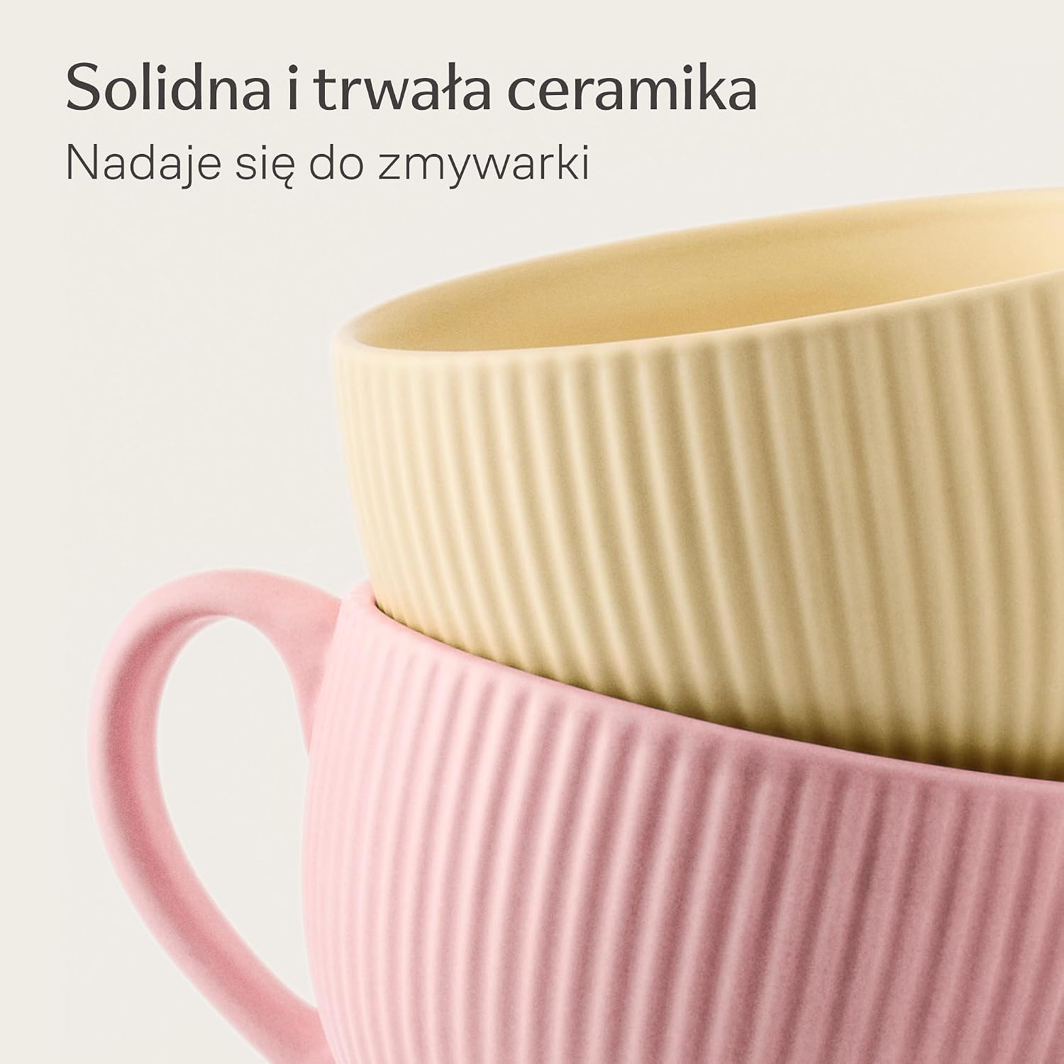 Detalle 2 de Cosumy 7770578 filiżanki do cappuccino 200 ml, ceramiczne, matowe, w paski, ze spodkami