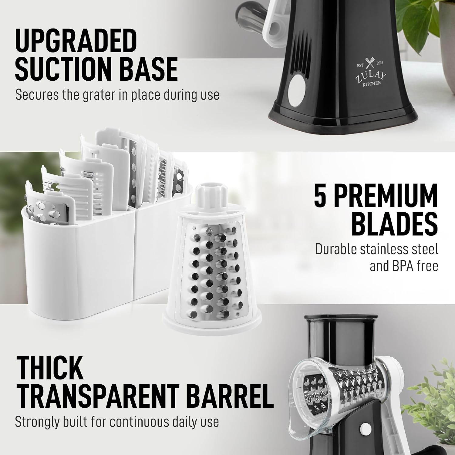 Thumbnail 6 de Zulay Kitchen 5 Blade Rotary Cheese Grater, Hand Crank, 304 Stainless Steel