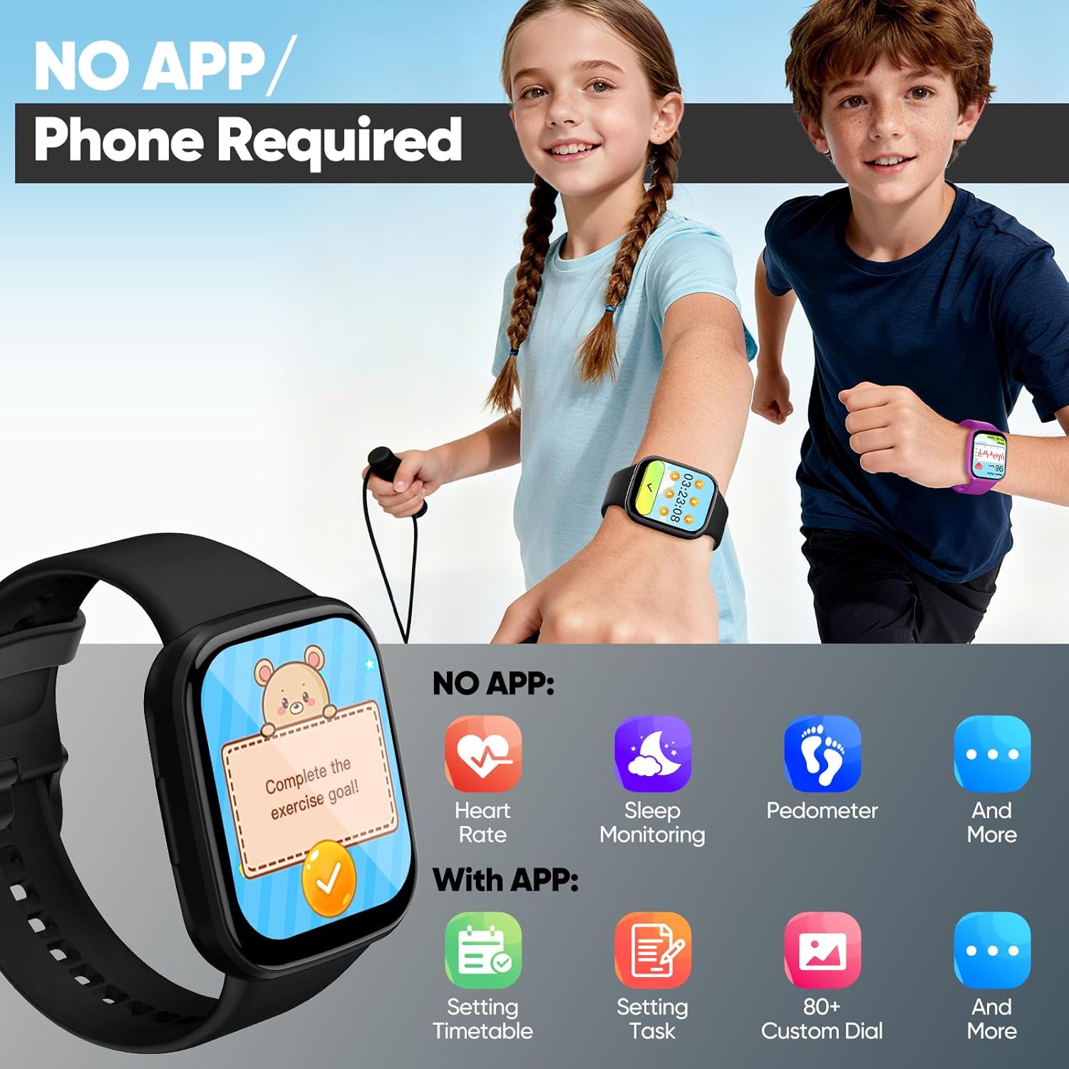 Thumbnail 2 de HTTWCOD Kids Smart Watch (4-12) with HD Touchscreen, Heart Rate & Sleep Monitor, IP68 Waterproof