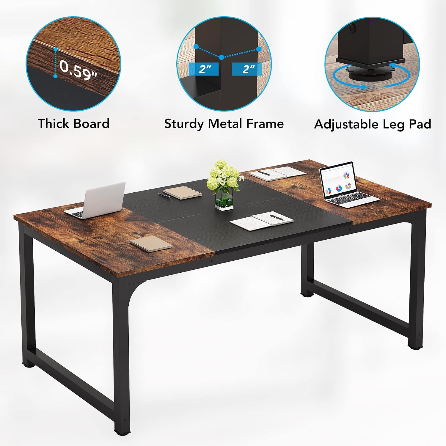 Thumbnail 6 de LITTLE TREE SU012 Executive Desk, 70.8-Inch Desktop, Metal Frame and Drawer