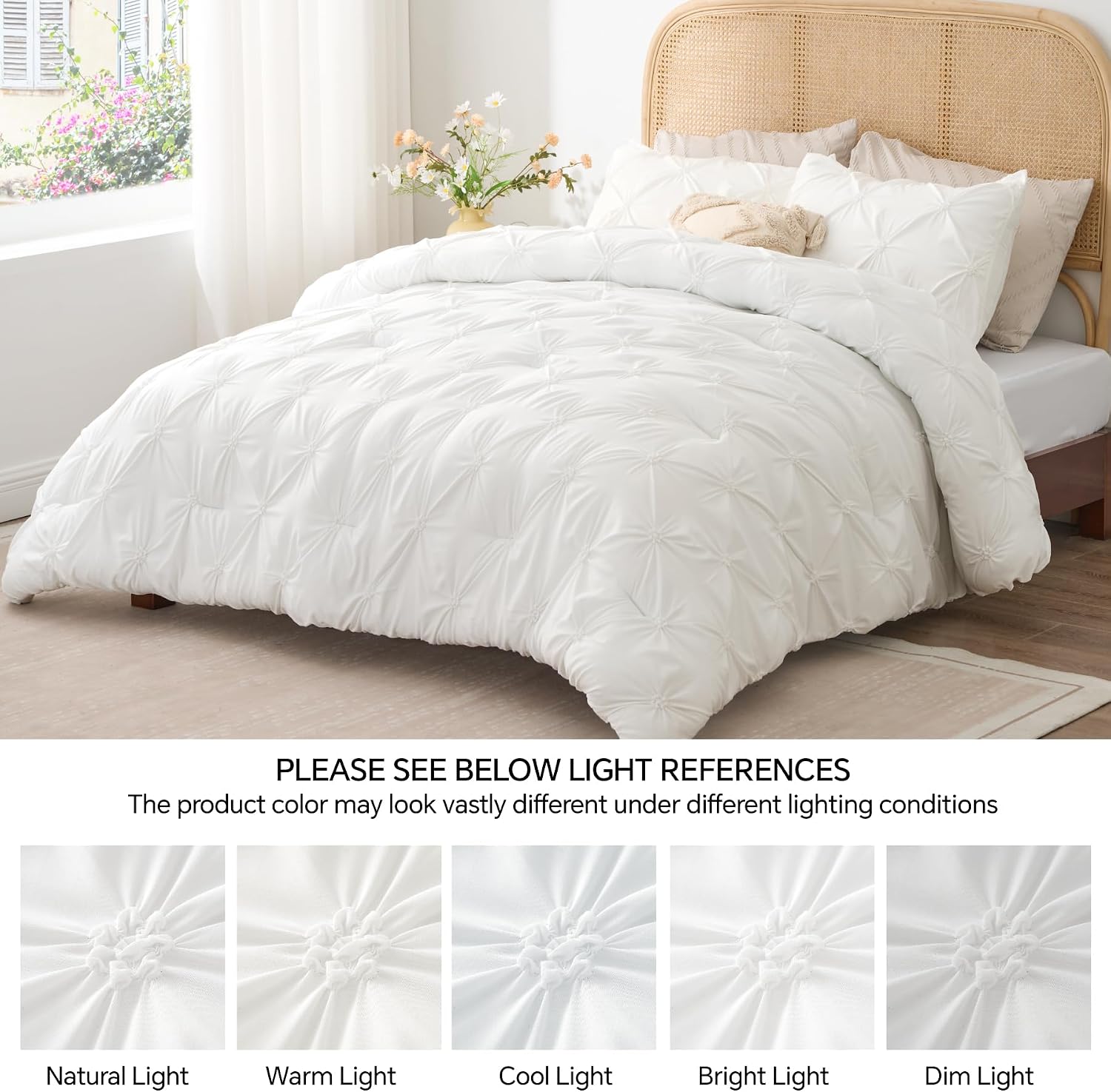 Thumbnail 5 de BEDELITE BECAB2G1 Twin Comforter Set, White Boho Pintuck, 2-Piece