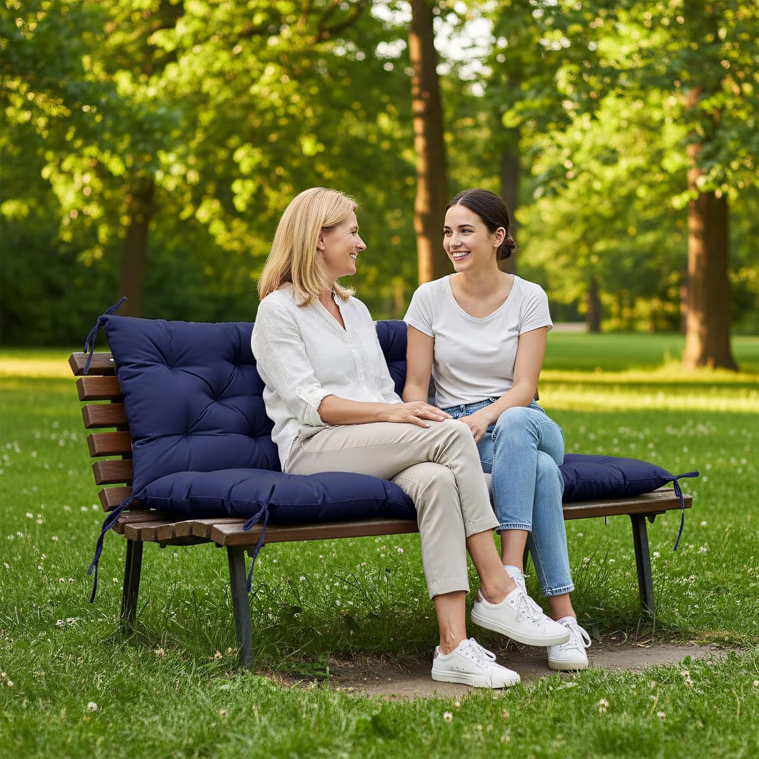 Detalle de ZxrFxr Waterproof Swing Seat Cushions: Navy 100x100cm for 2/3/4 Seater Benches