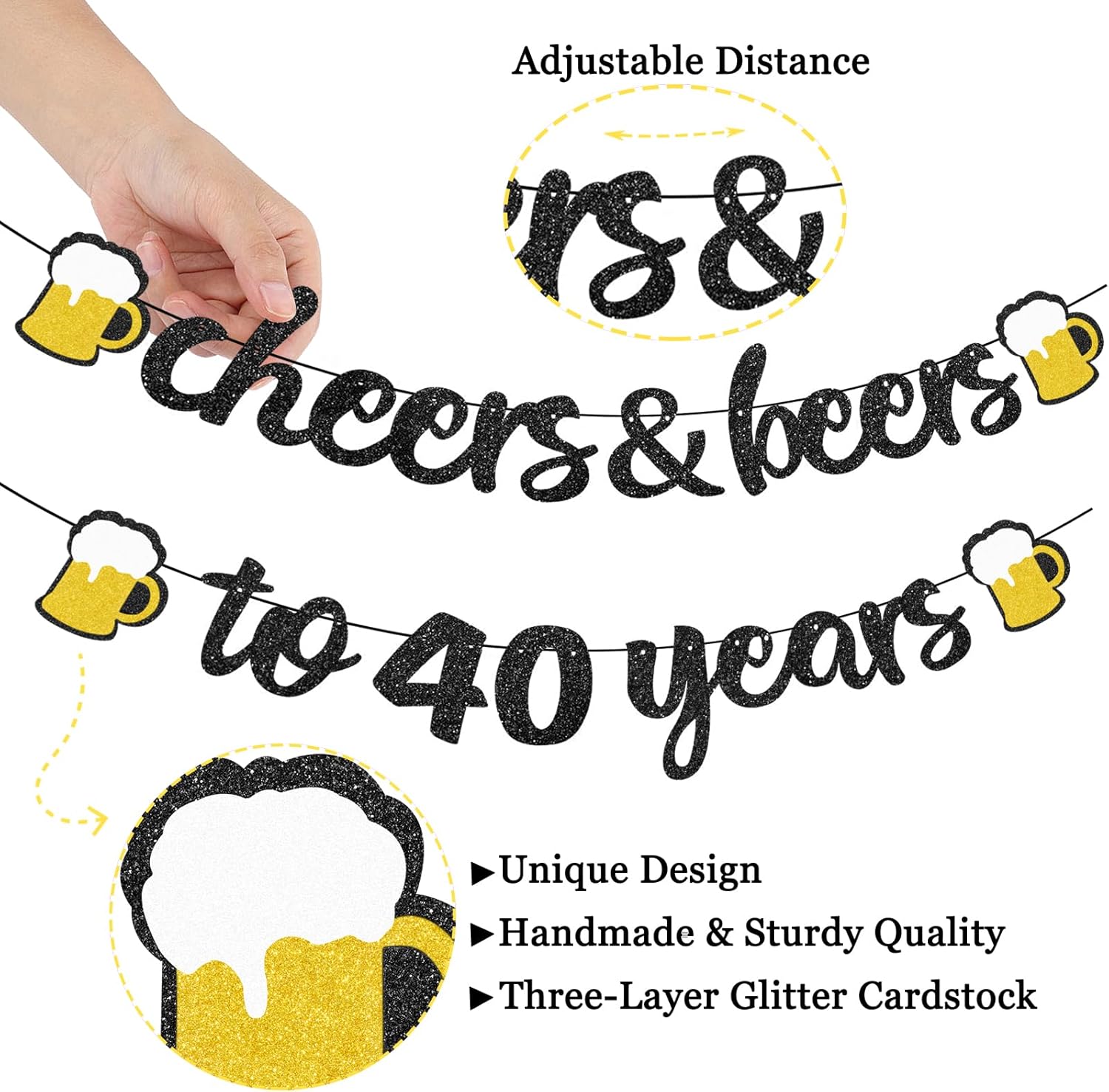Thumbnail 2 de 40th Birthday Decoration Kit: Happy 40 Balloons, 40 Banner & Black & Gold Foil Balloons