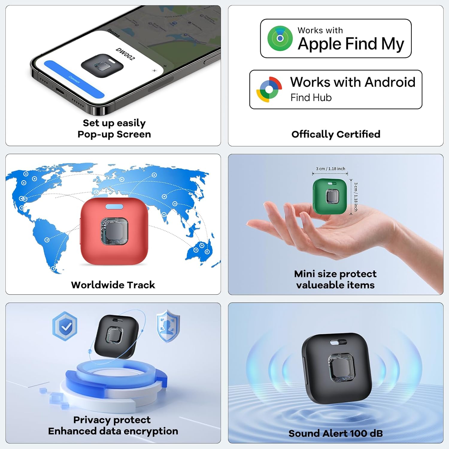 Thumbnail 6 de DW002 Tracker Tags Lot de 3 – Certifiés Apple & Google, Localisateur Bluetooth pour clés, sacs et valises