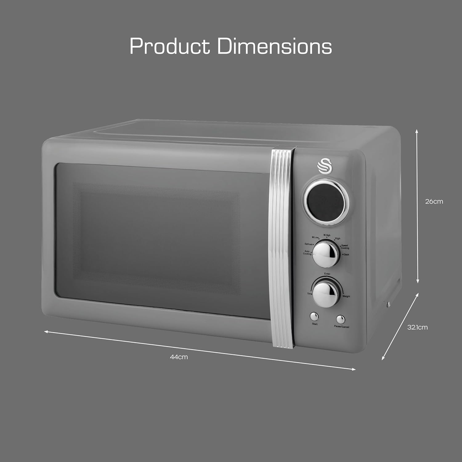 Thumbnail 5 de Swan Retro LED Digital Microwave Grey, 20L (800W) with Defrost Setting, SM22030LGRN