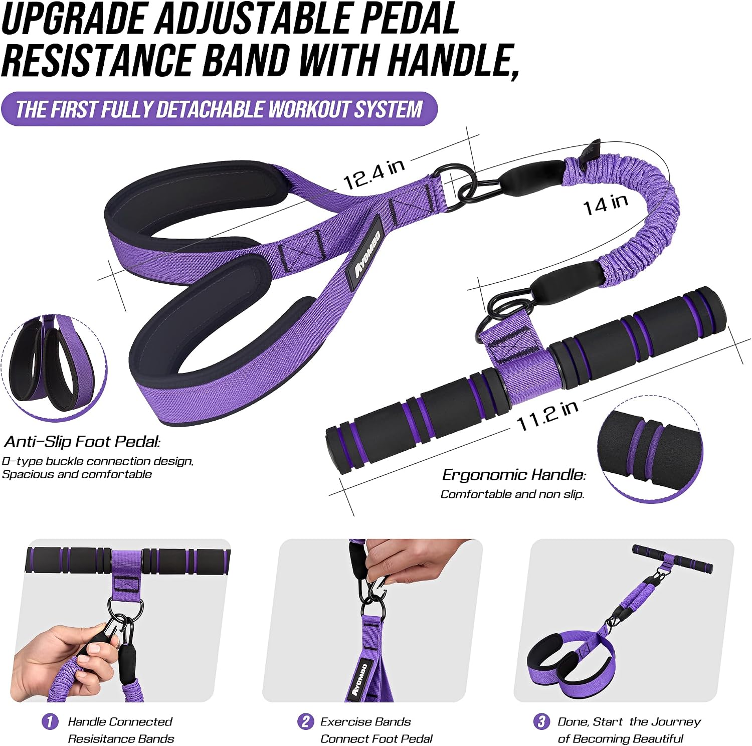 Detalle de Ayombo Upgrade Pedal Resistance Band with Handle: All-in-One Full-Body Training Tool
