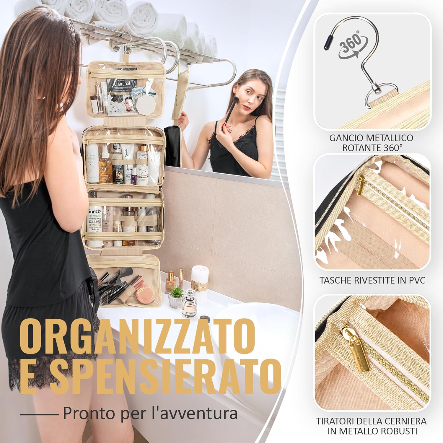 Thumbnail 1 de BOACAY Grande Beauty Case da Viaggio: organizer sospeso e robusto per trucco e cosmetici