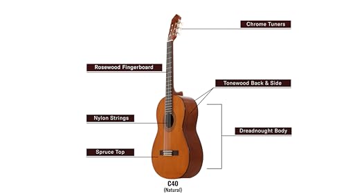 Detalle de Yamaha C40 Guitarra Clásica – Guitarra de Madera 4/4 (65 cm, 25 9/16” de escala) para Principiantes